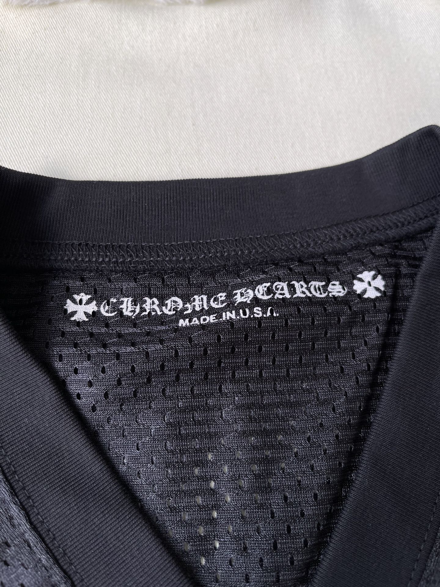 Gothic Logo V-Neck Mesh Top — product photograph