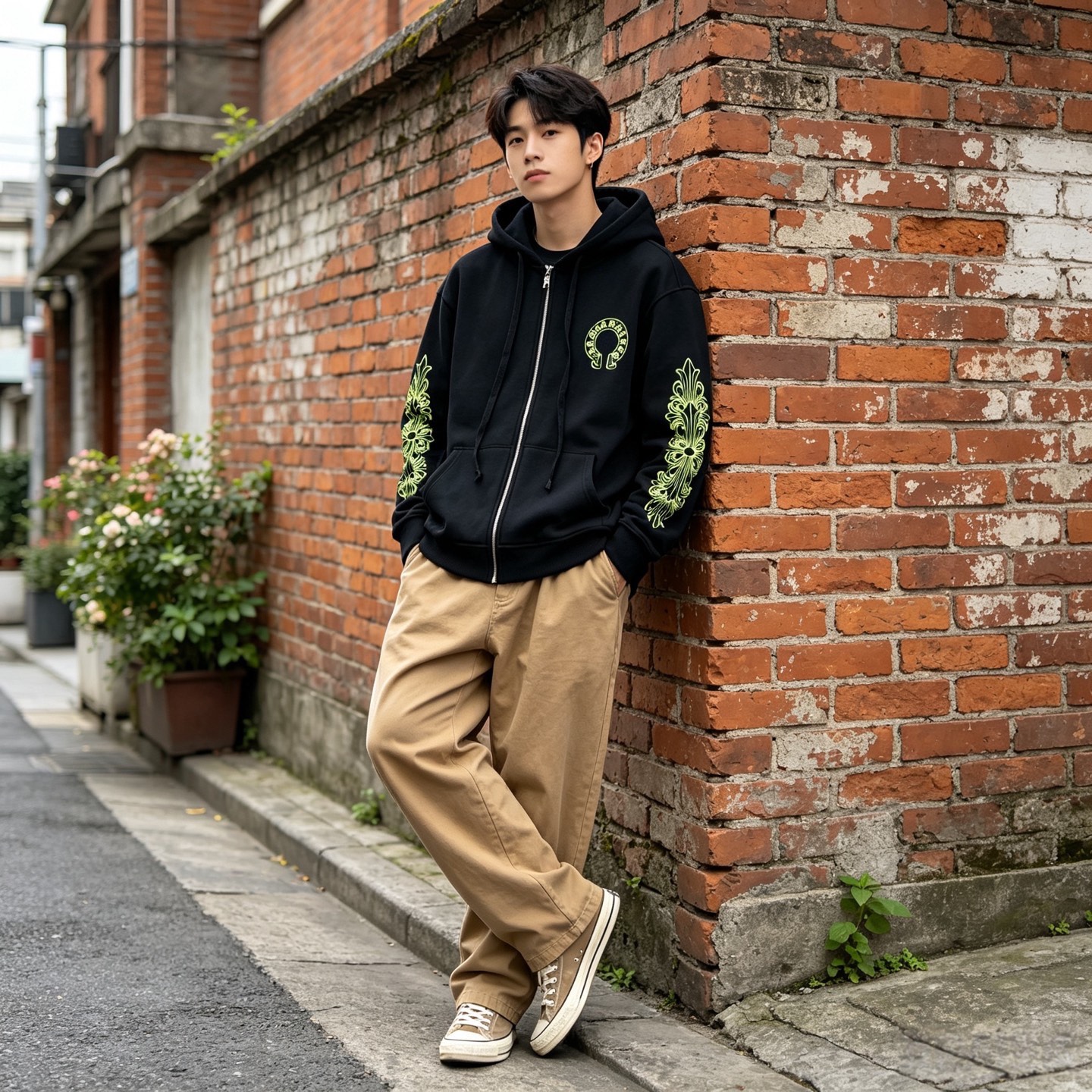 Lime Horseshoe Zip Hoodie — product photograph