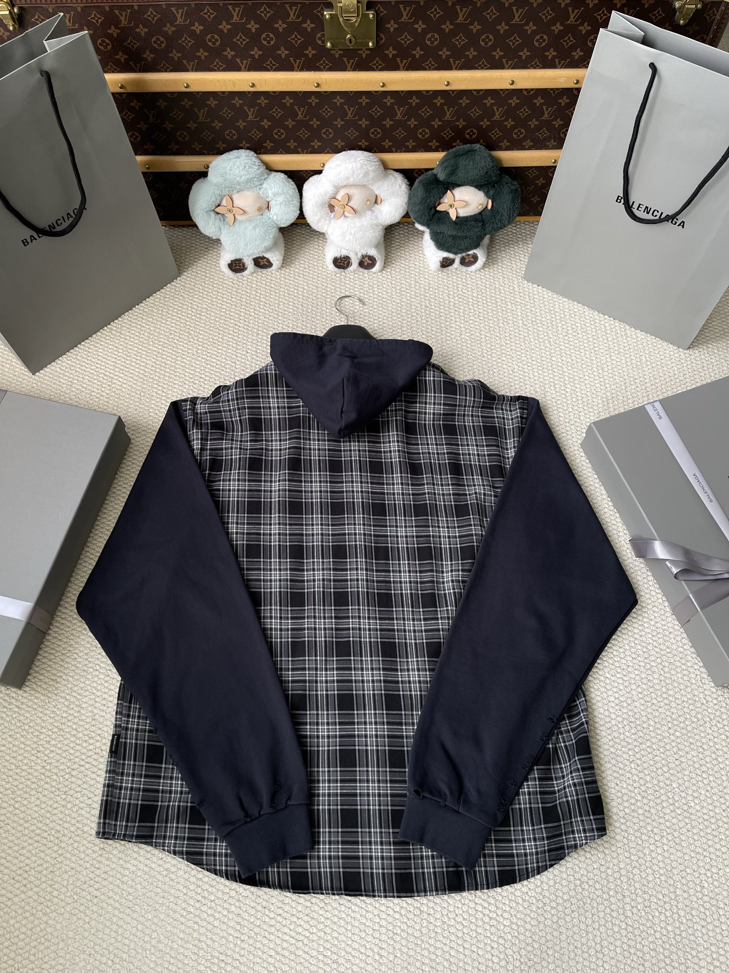 Check-Body Hooded Overshirt — product photograph