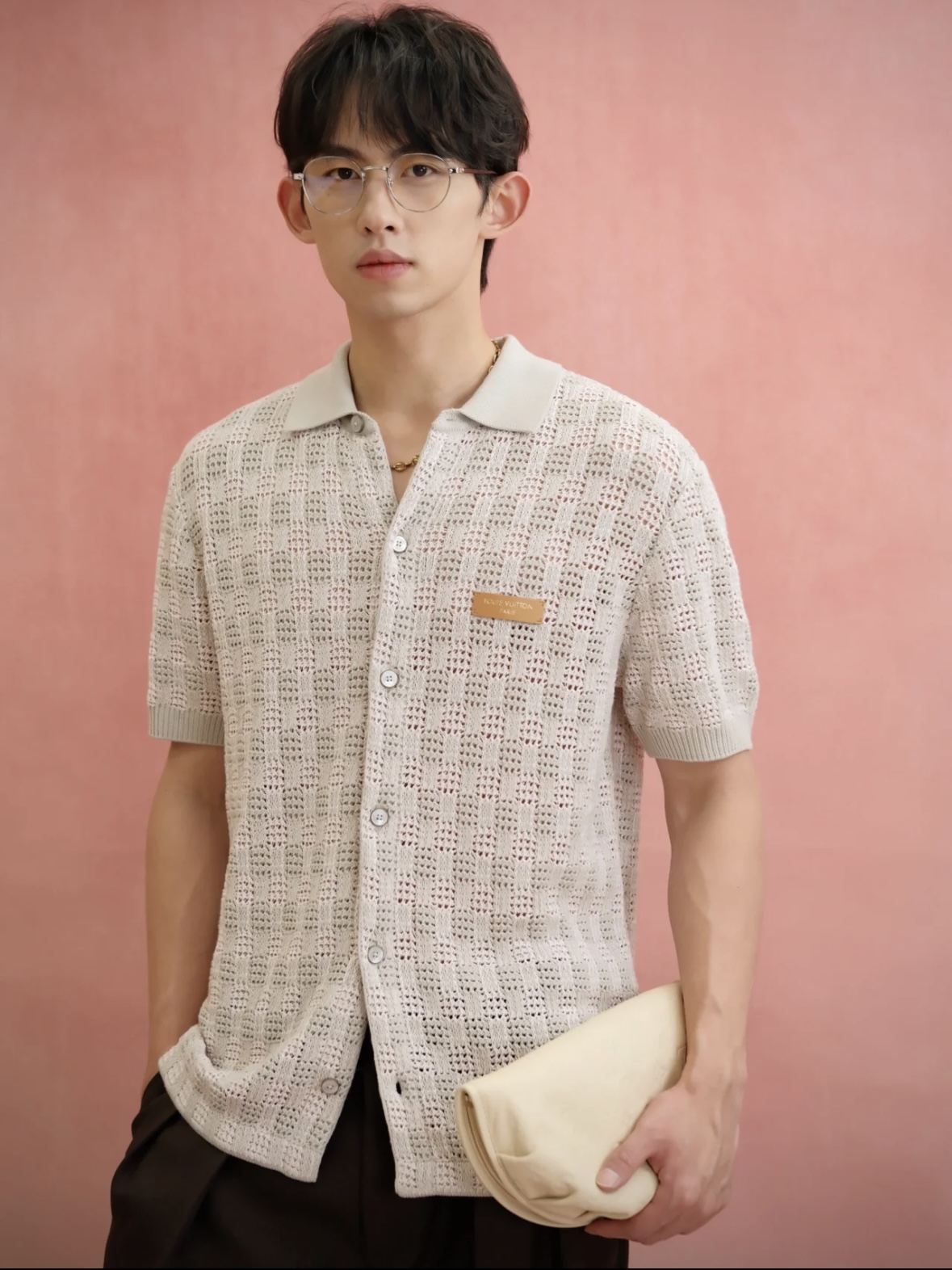 Openwork Check Short-Sleeve Polo — product photograph