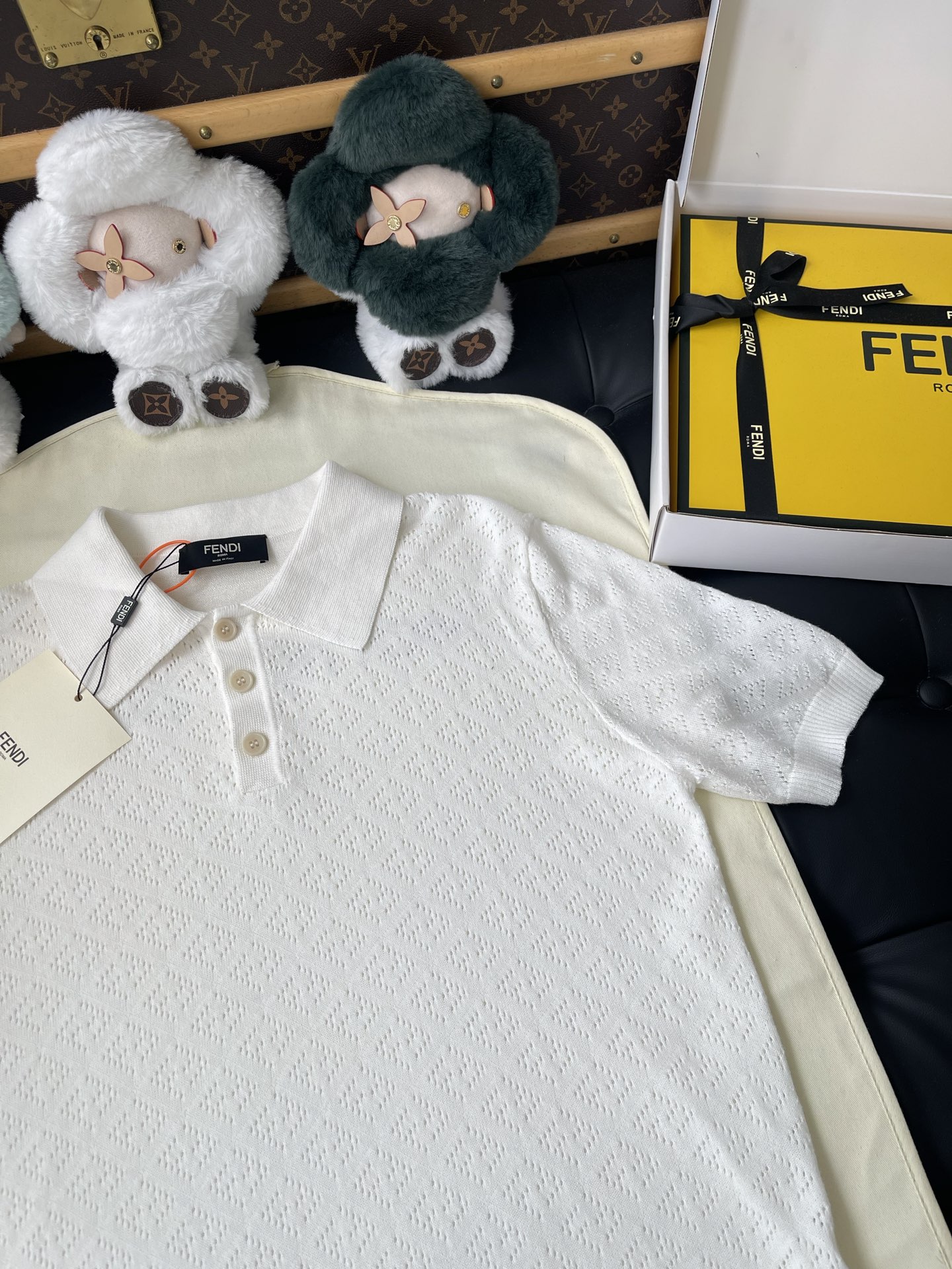 Openwork Short-Sleeve Knit Polo — product photograph