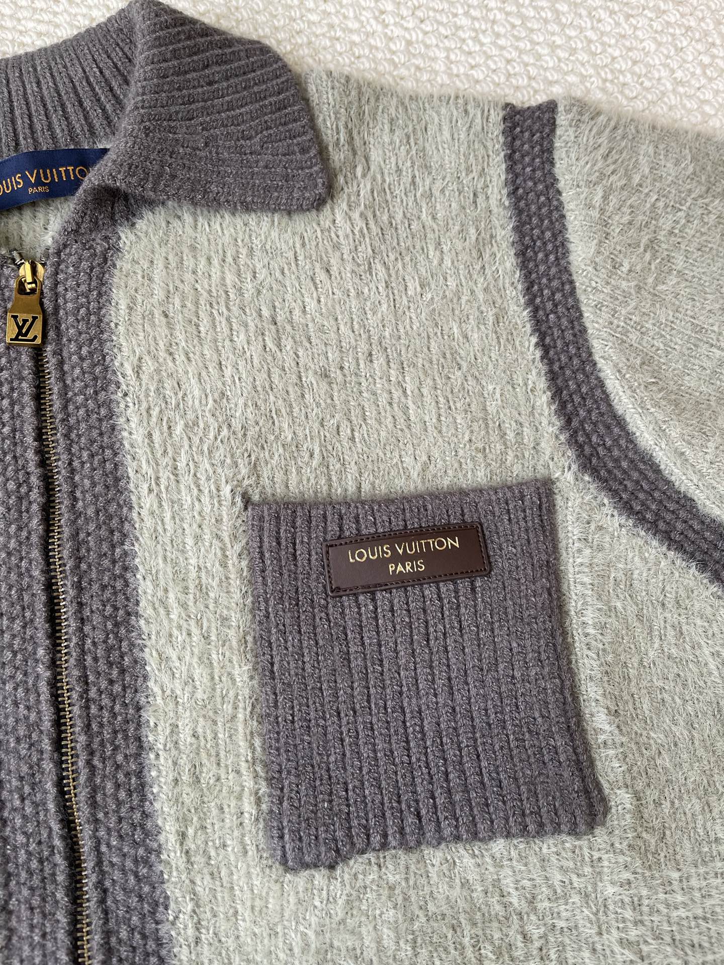 Contrast-Panel Zip Cardigan — product photograph