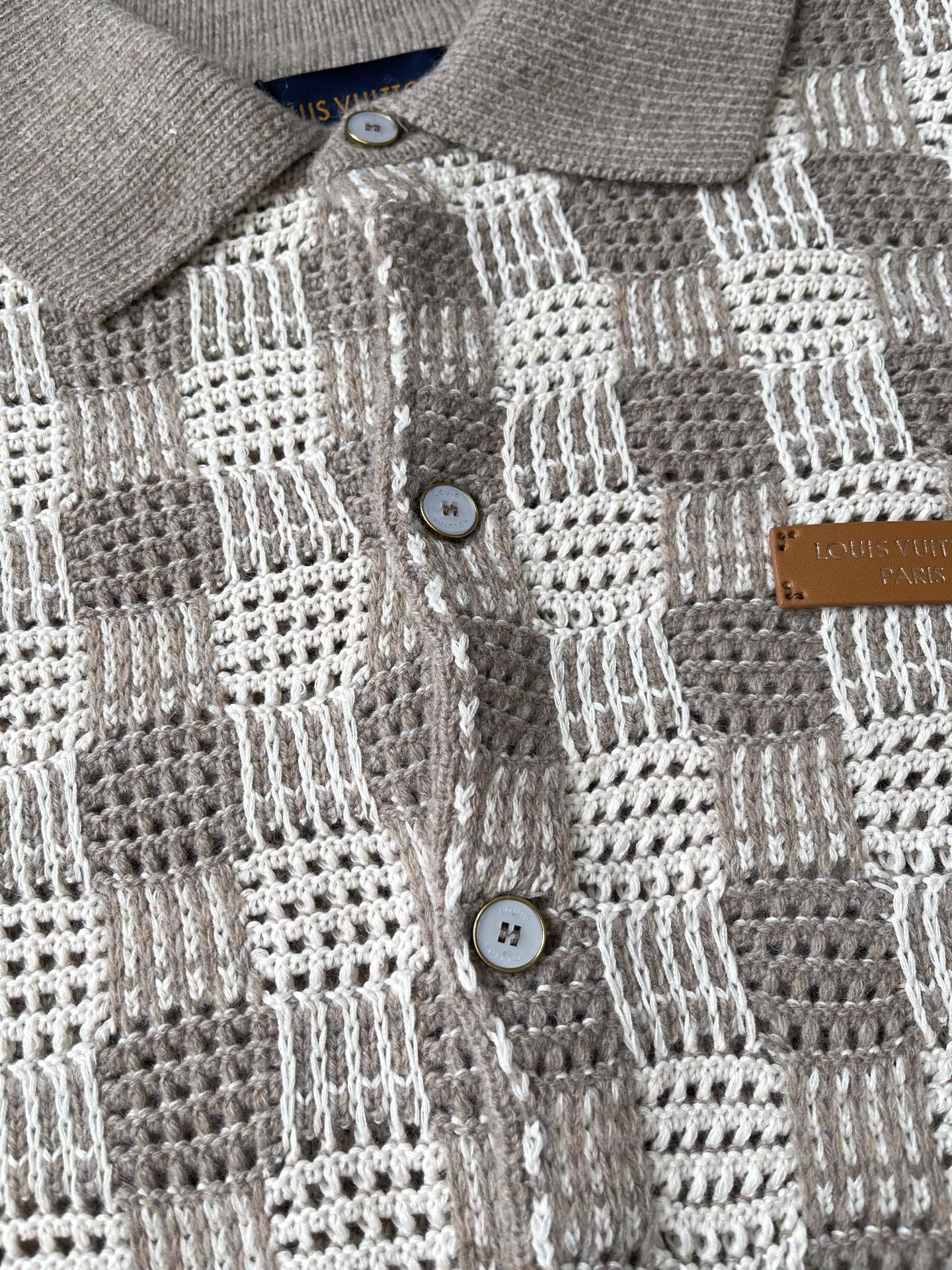 Openwork Check Long-Sleeve Polo — product photograph