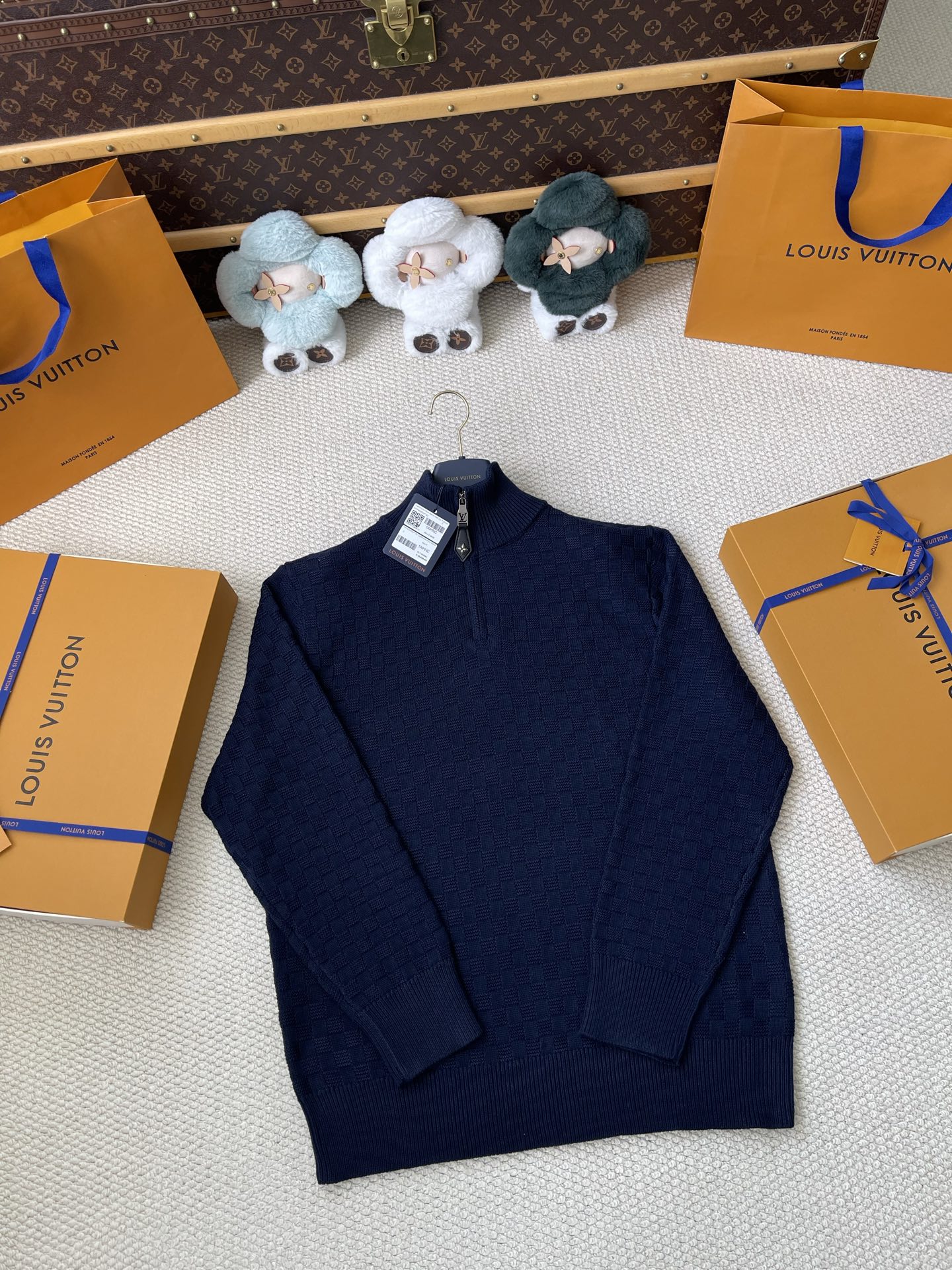 Checker-Texture Quarter-Zip Sweater — product photograph