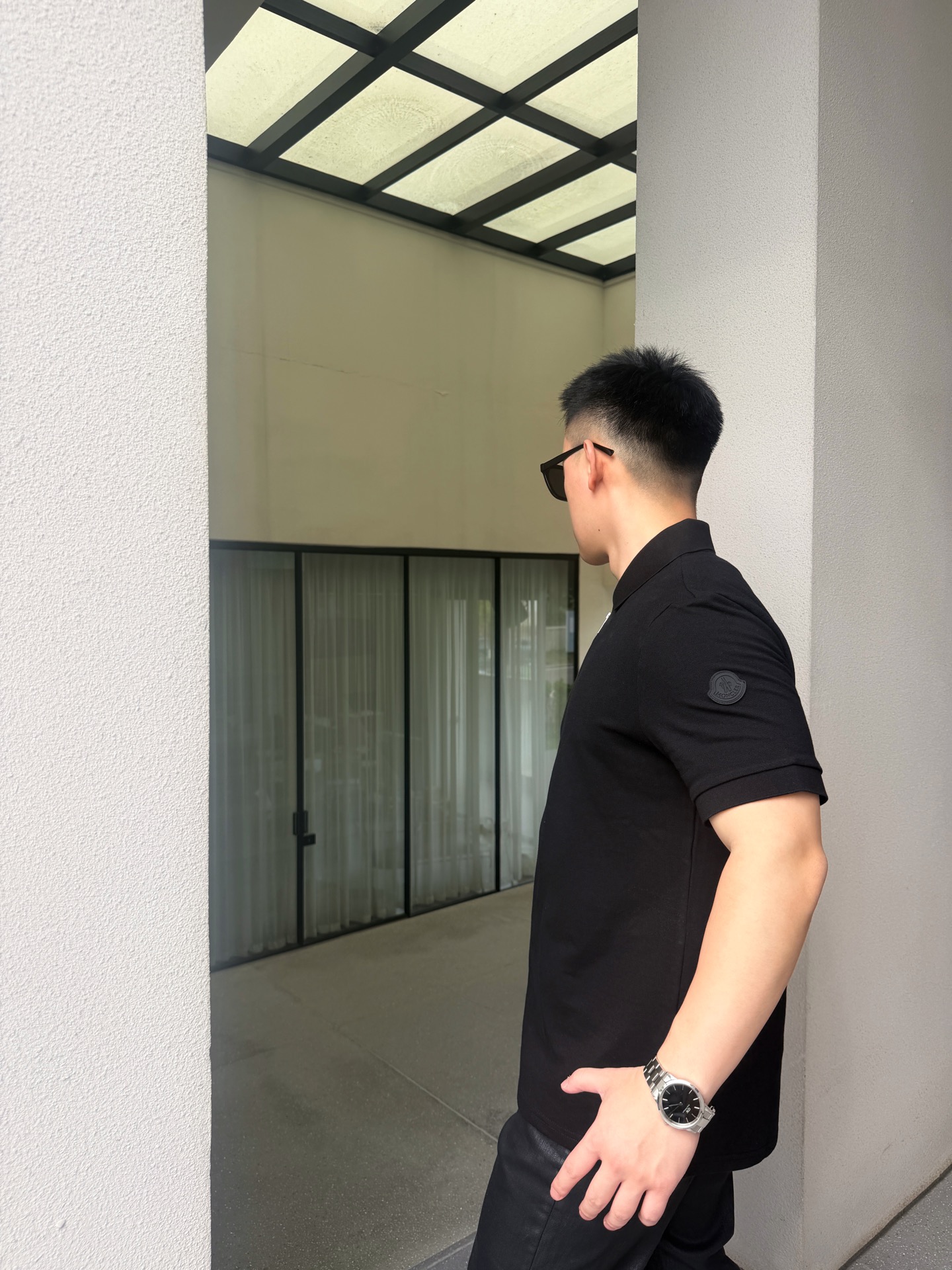 Badge-Sleeve Zip-Neck Polo — product photograph