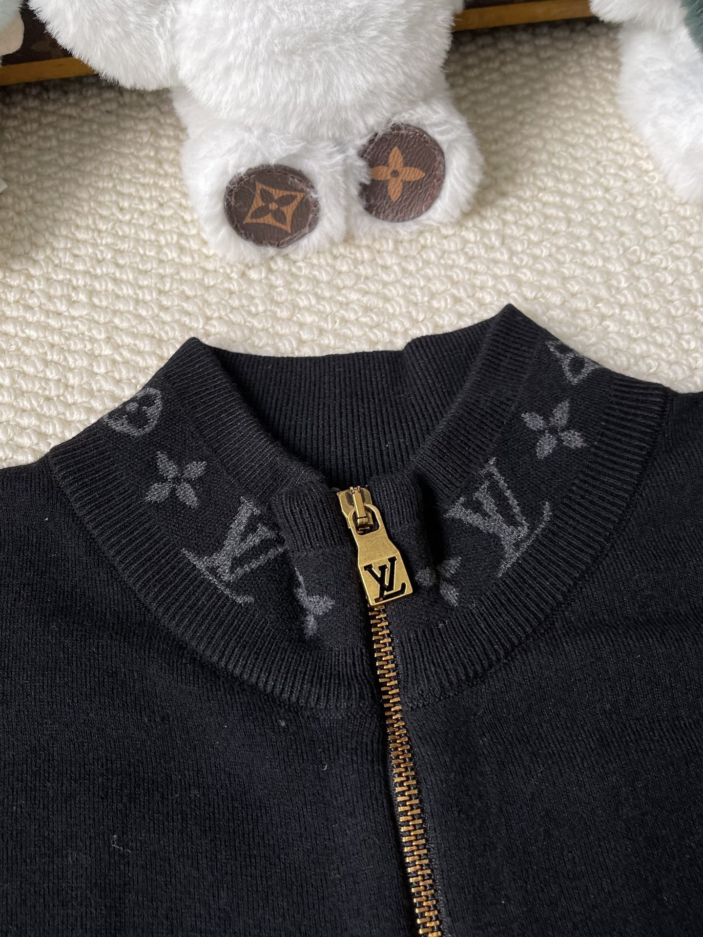 Monogram-Collar Zip-Up Cardigan — product photograph