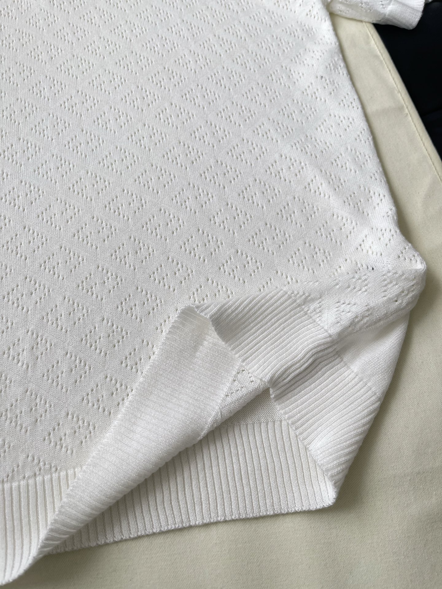 Openwork Short-Sleeve Knit Polo — product photograph