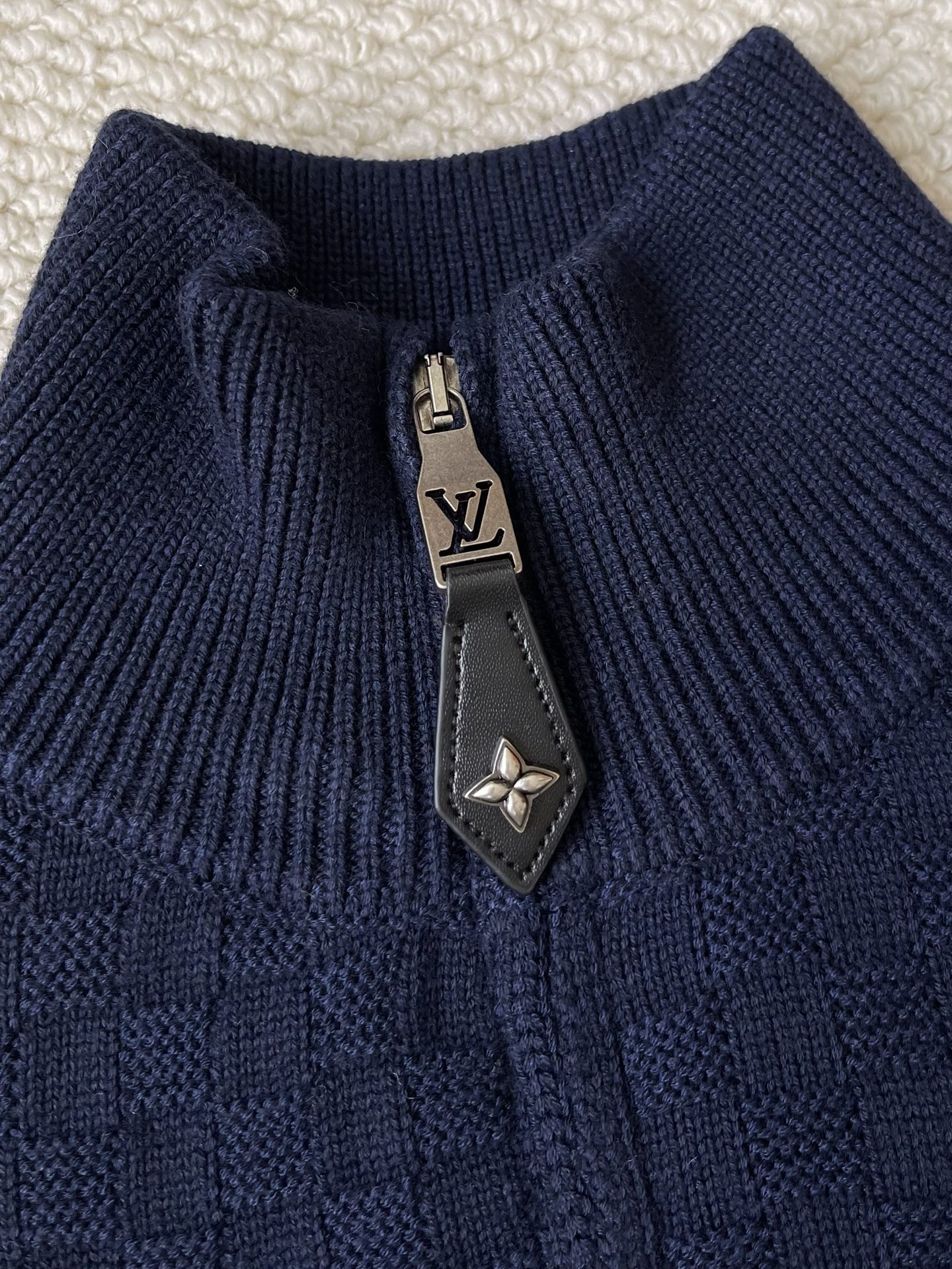 Checker-Texture Quarter-Zip Sweater — product photograph