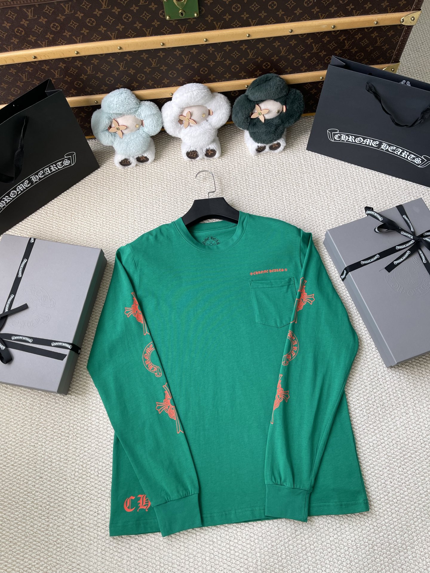 Orange Horseshoe Pocket Long-Sleeve T-Shirt — product photograph