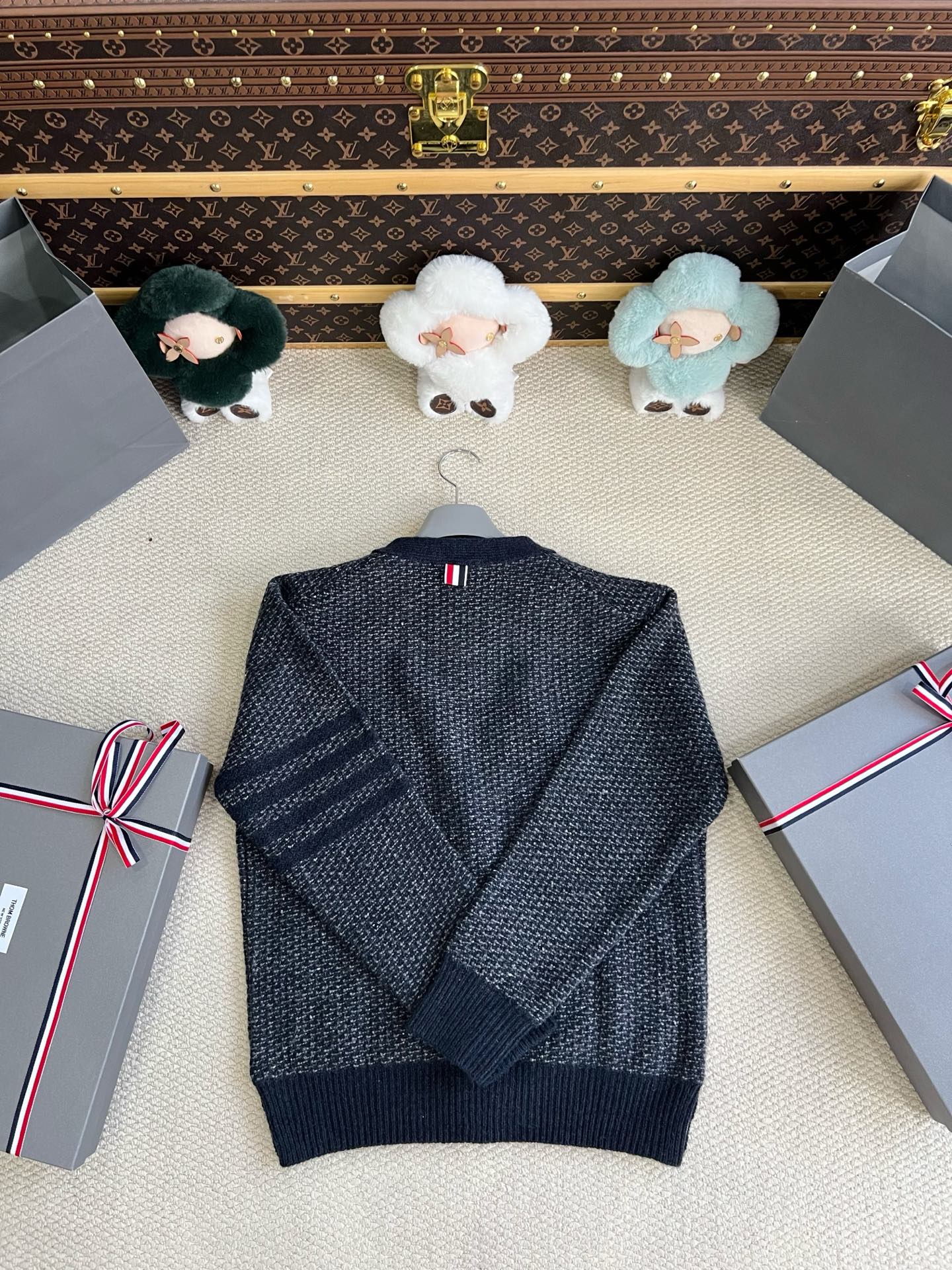 Textured Tonal Four-Bar V-Neck Cardigan — product photograph