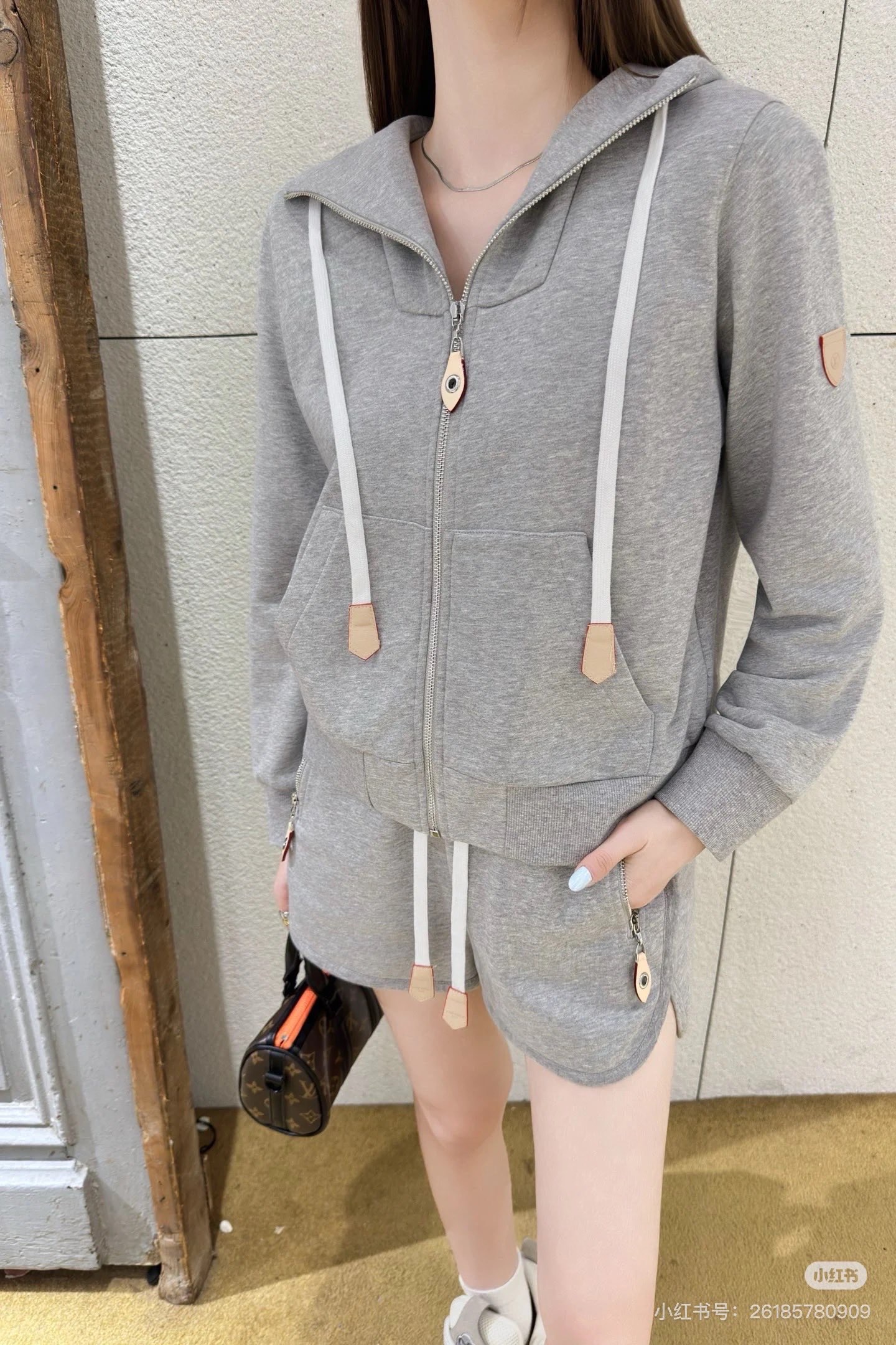 Tab-Trim Drawstring Zip Hoodie — product photograph