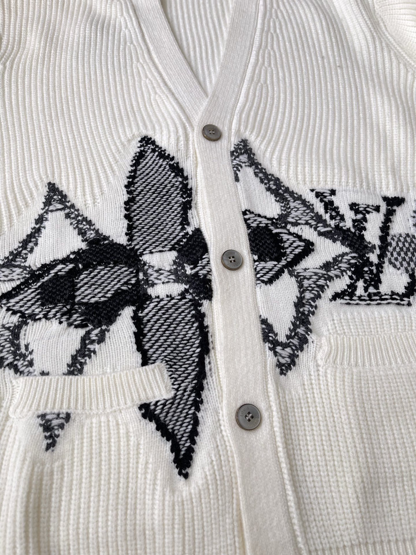 Large Floral-Motif V-Neck Cardigan — product photograph