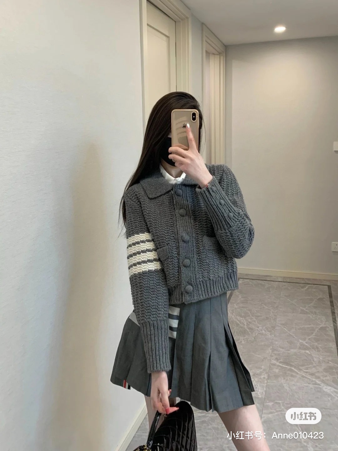 Chunky-Knit Four-Bar Collared Cardigan — product photograph