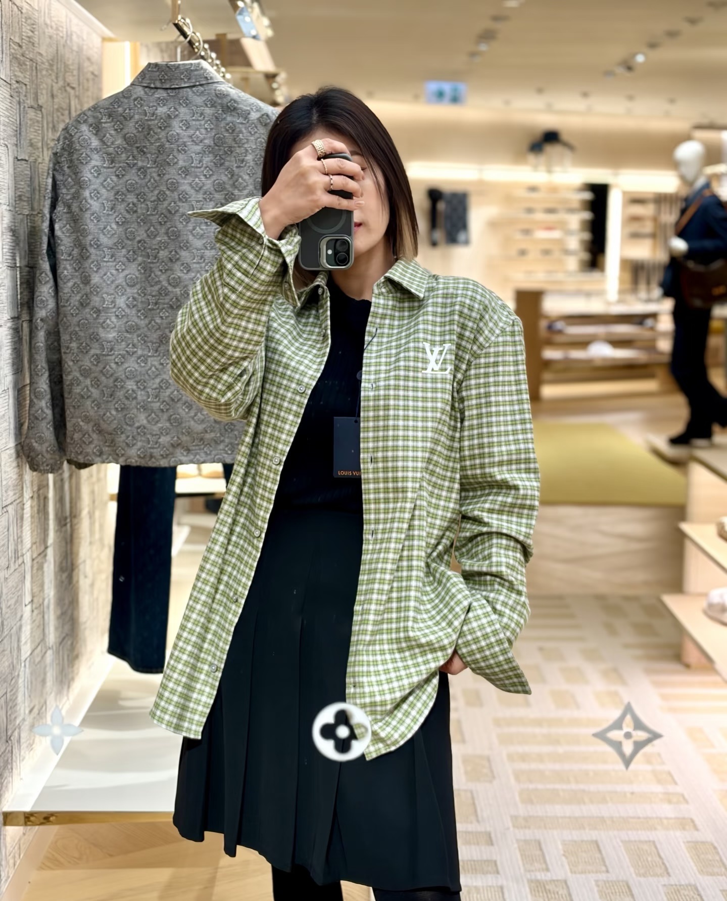 Monogram-Pocket Gingham Shirt — product photograph