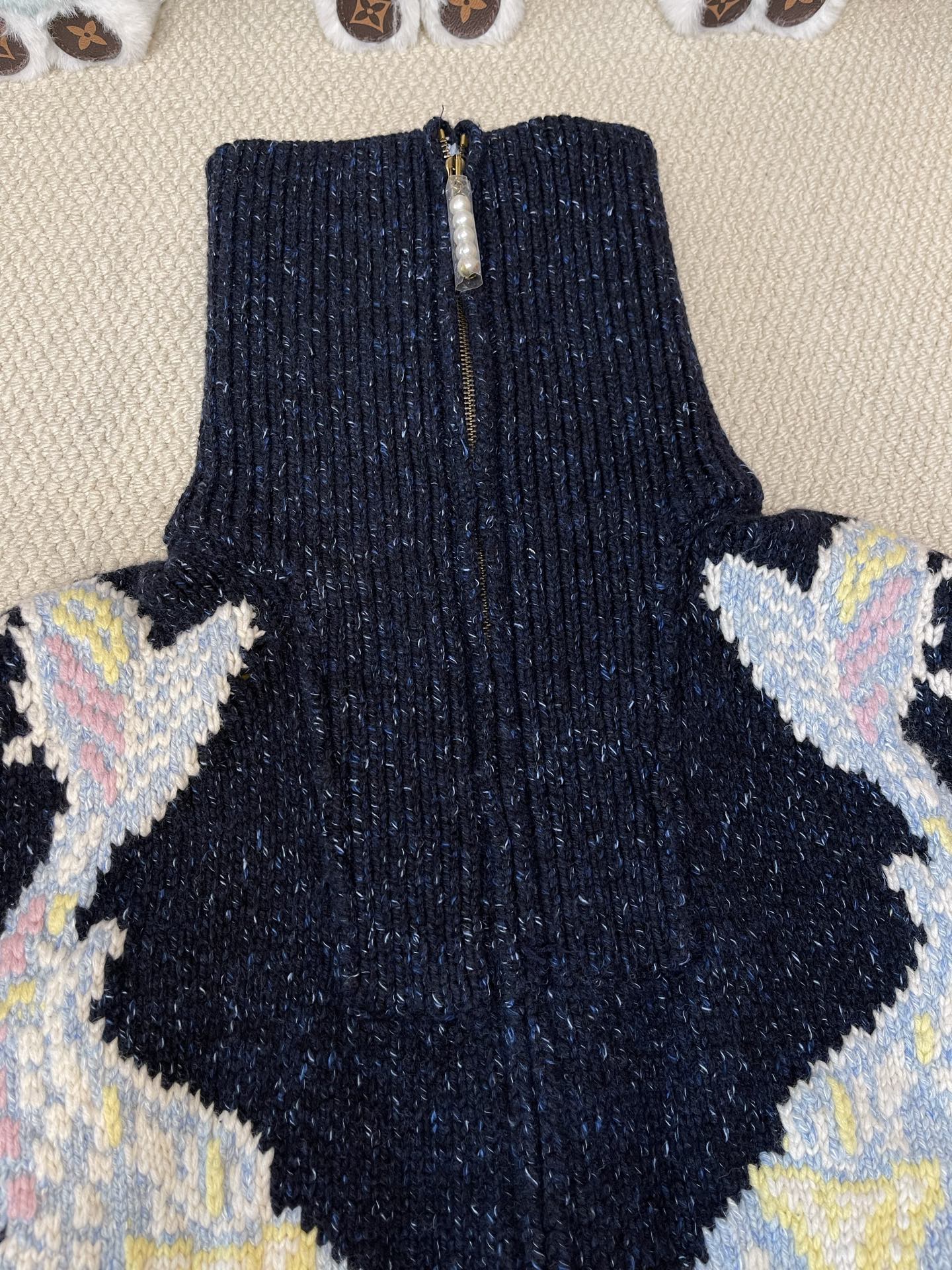 Large Monogram Chevron-Hem Zip Cardigan — product photograph