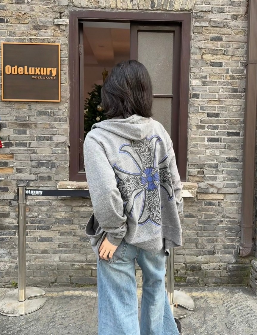 Blue Cross-Graphic Zip Hoodie — product photograph