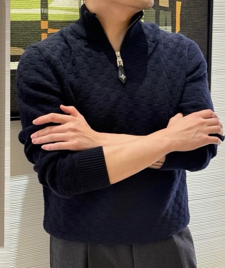 Checker-Texture Quarter-Zip Sweater — product photograph