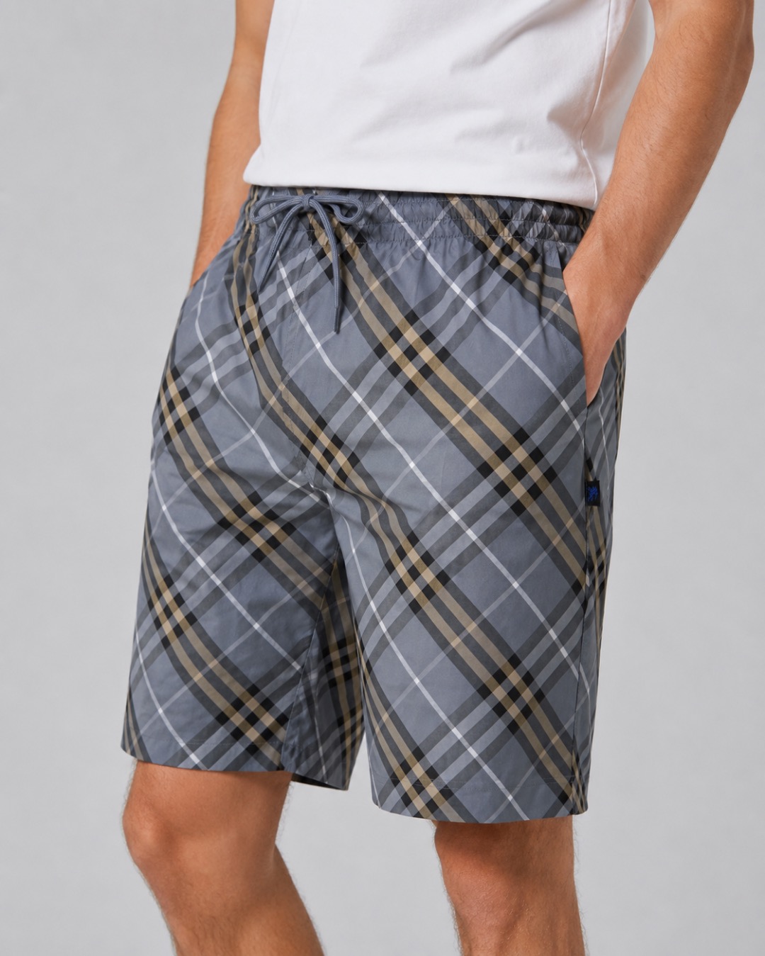 Diagonal Check Drawstring Shorts — product photograph