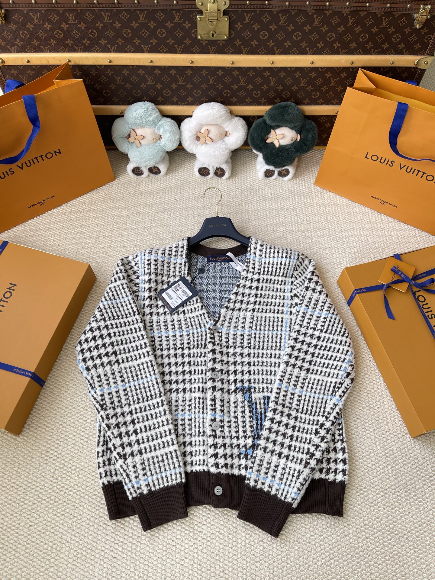 Plaid Crewneck Cardigan — product photograph
