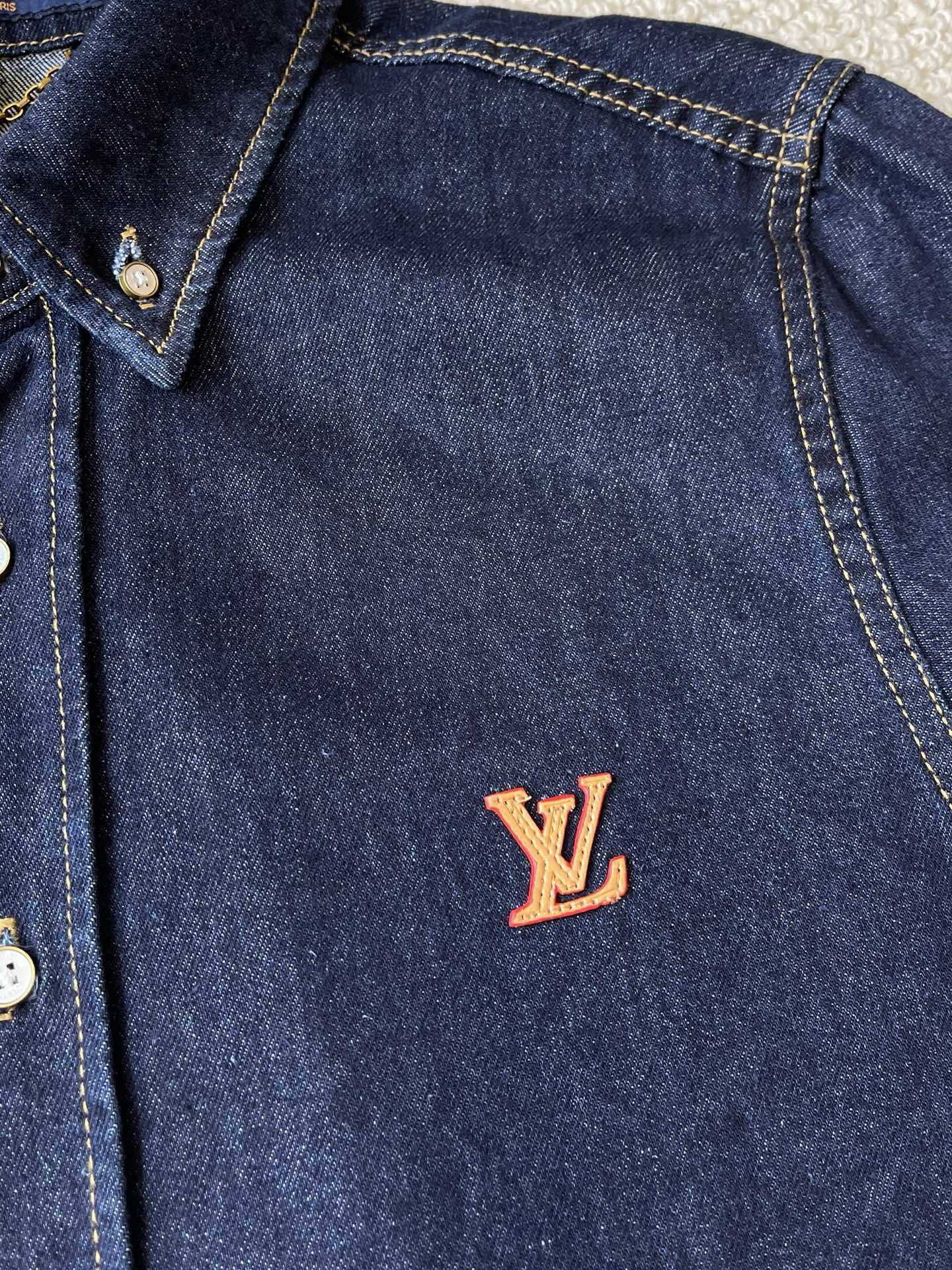 Monogram-Chest Button-Down Denim Shirt — product photograph