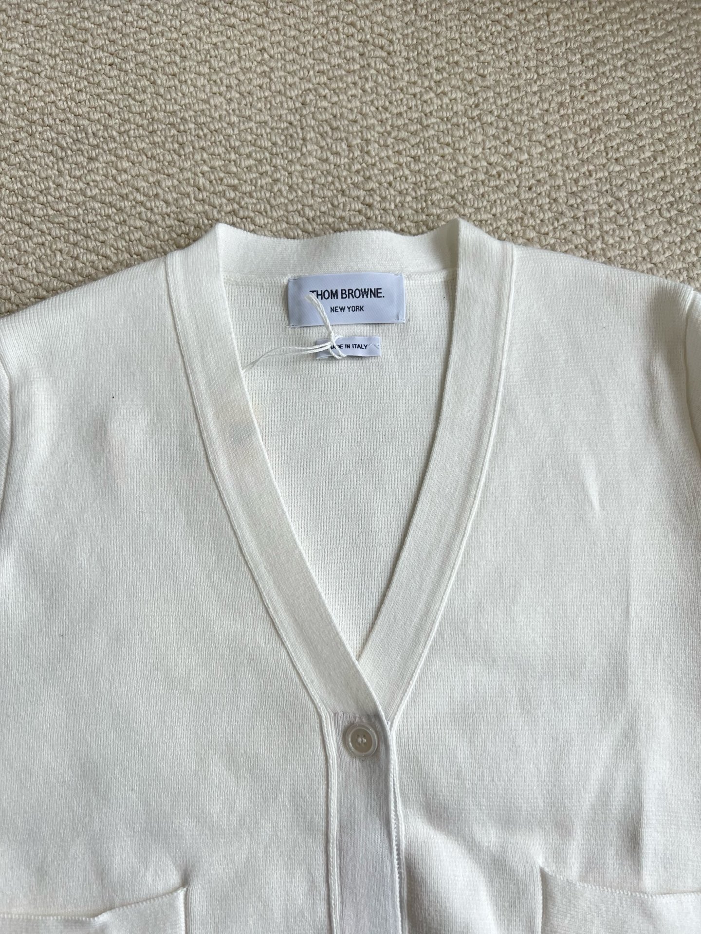 Four-Bar V-Neck Cardigan with Button Cuffs — product photograph