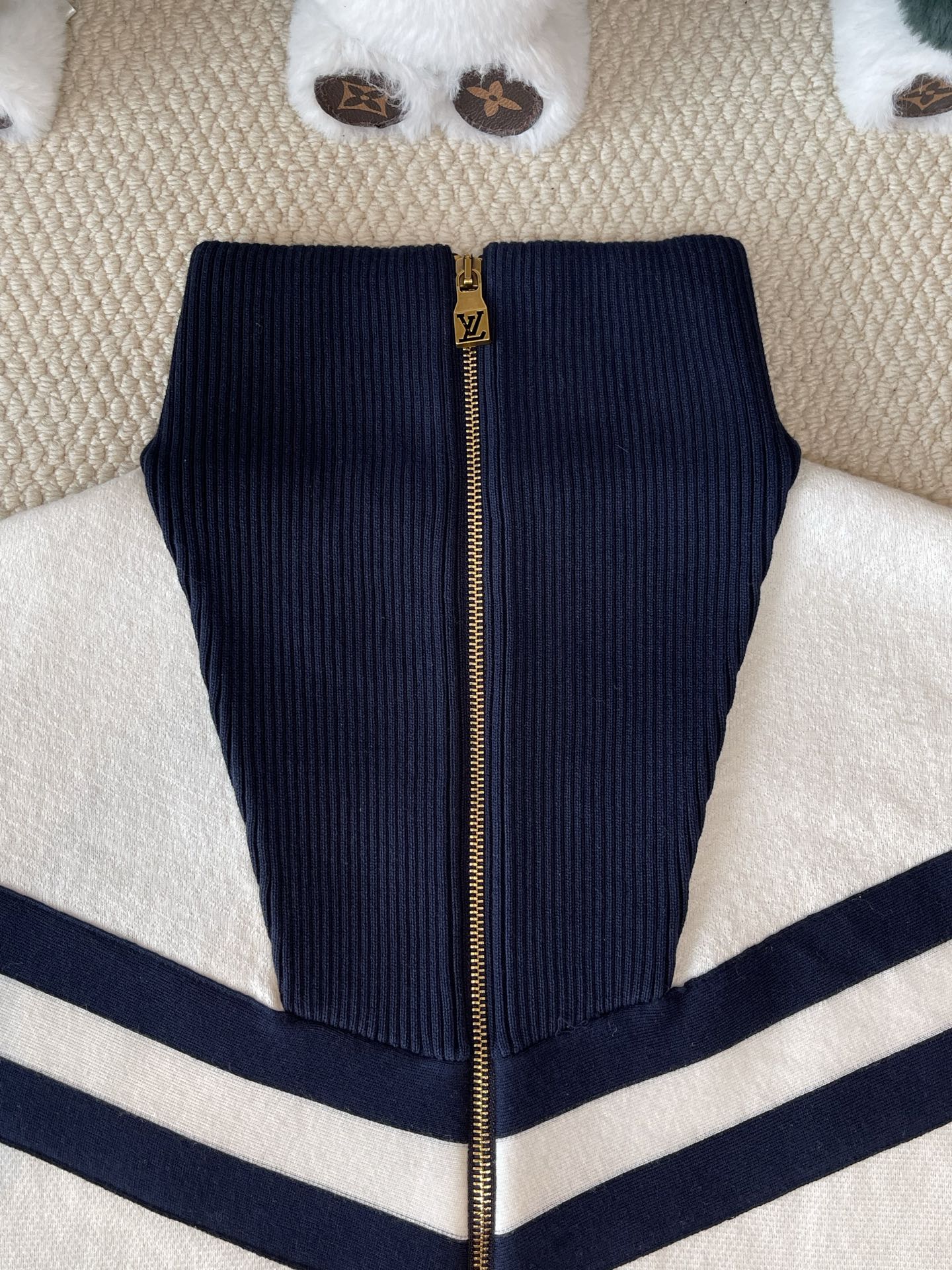 Cream Chevron-Stripe Zip Cardigan — product photograph