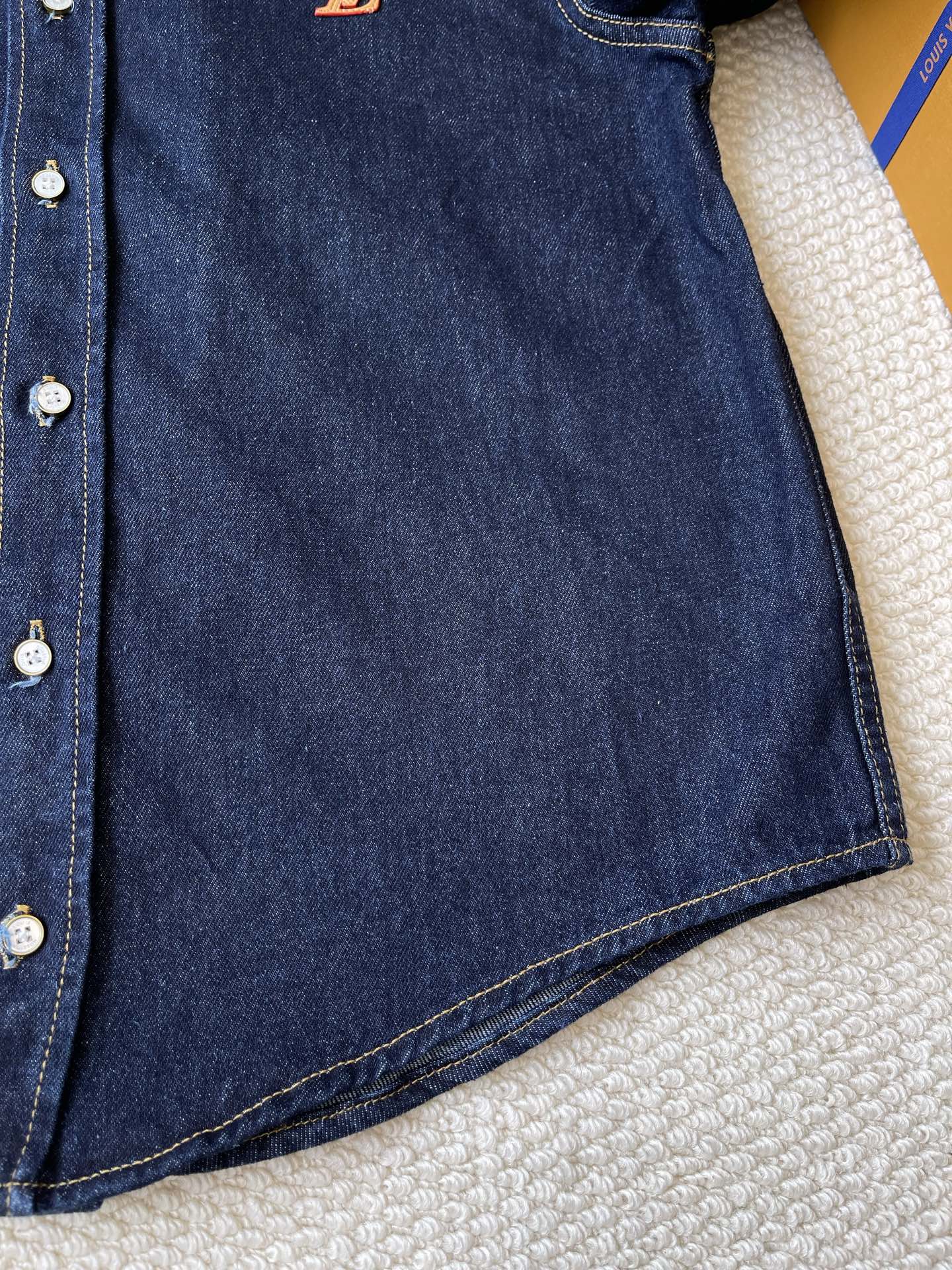 Monogram-Chest Button-Down Denim Shirt — product photograph