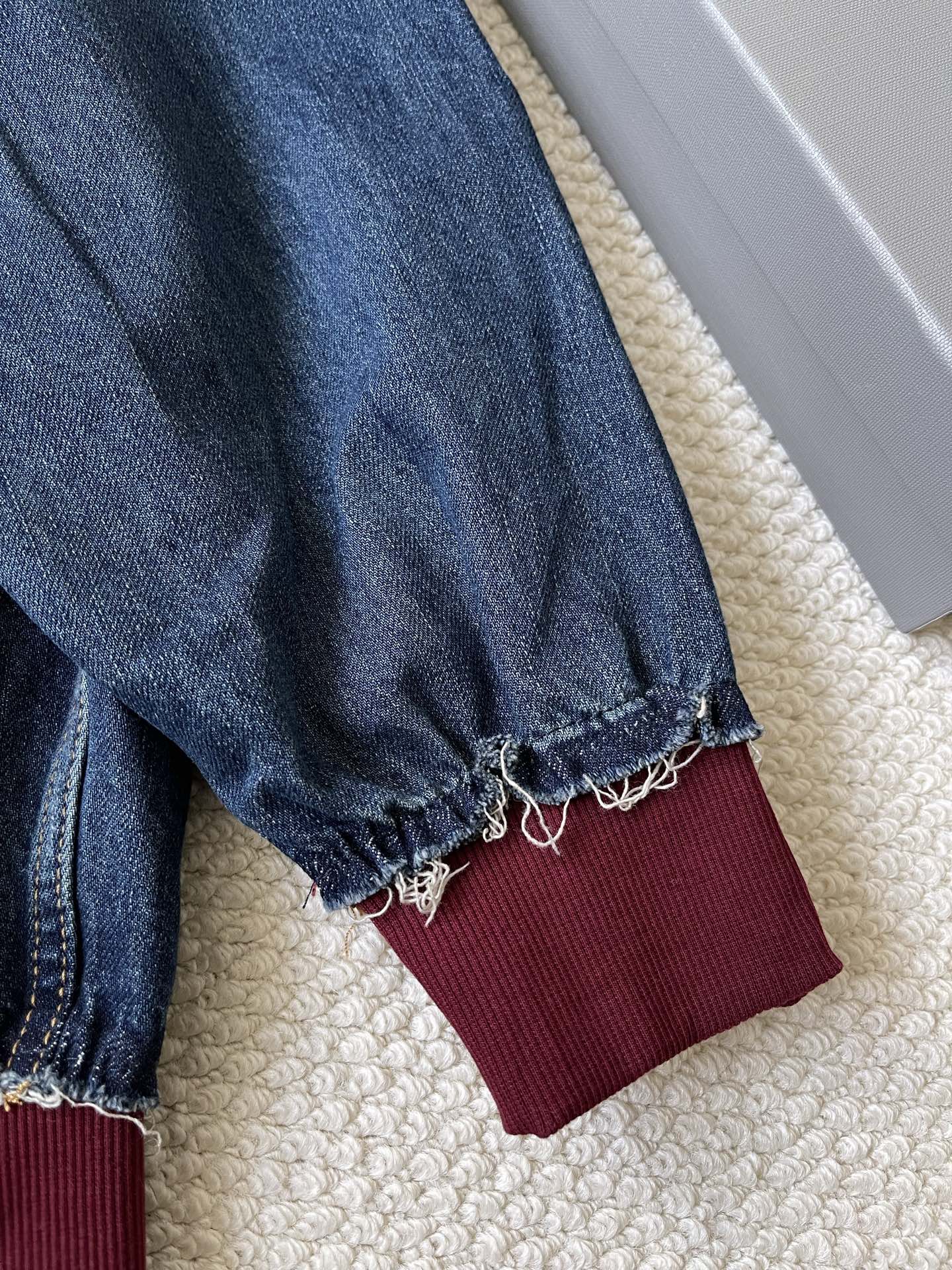 Contrast-Hood Denim Bomber — product photograph