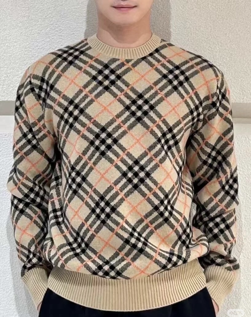 Diagonal-Check Crewneck Sweater — product photograph