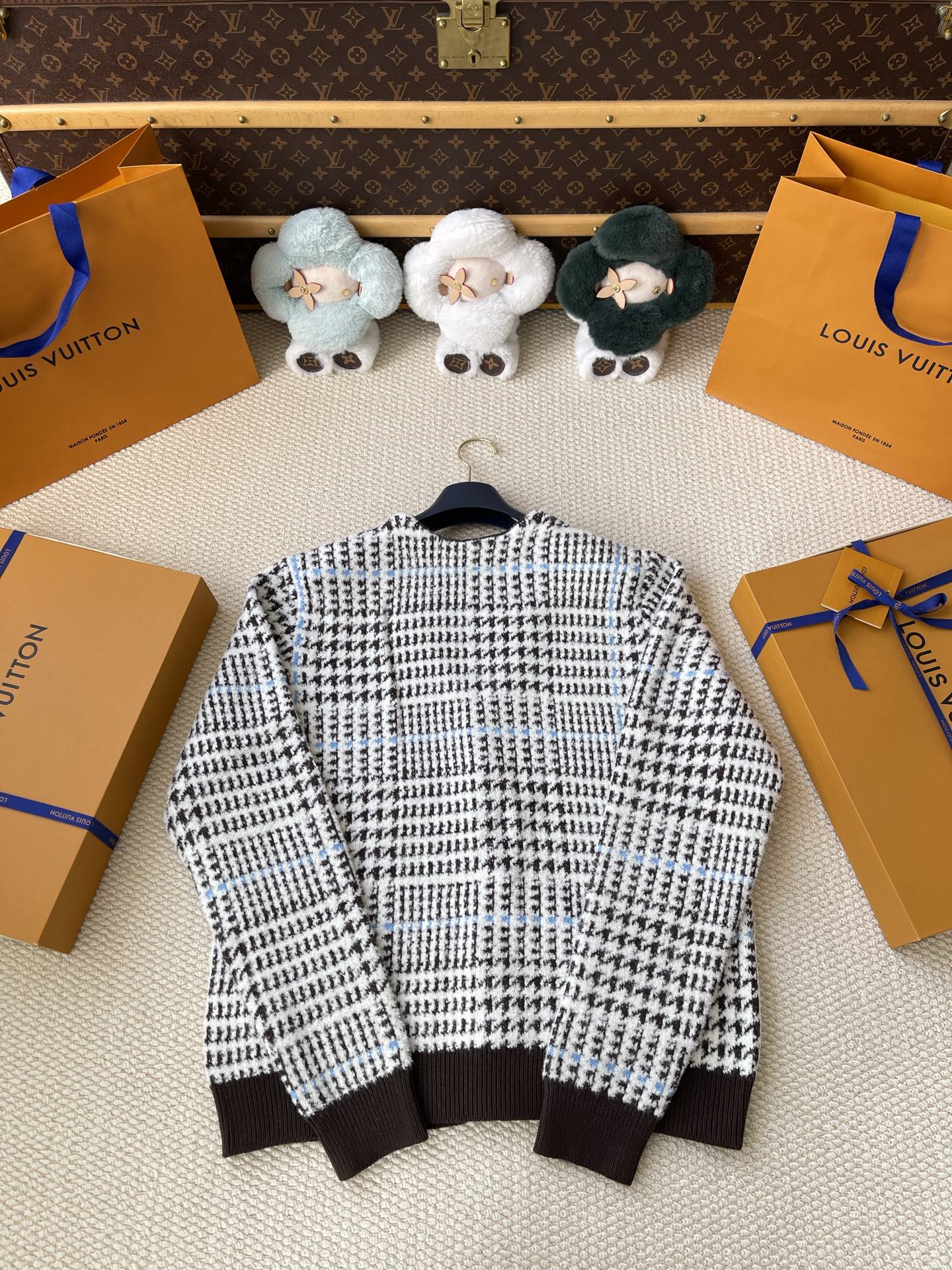 Plaid Crewneck Cardigan — product photograph