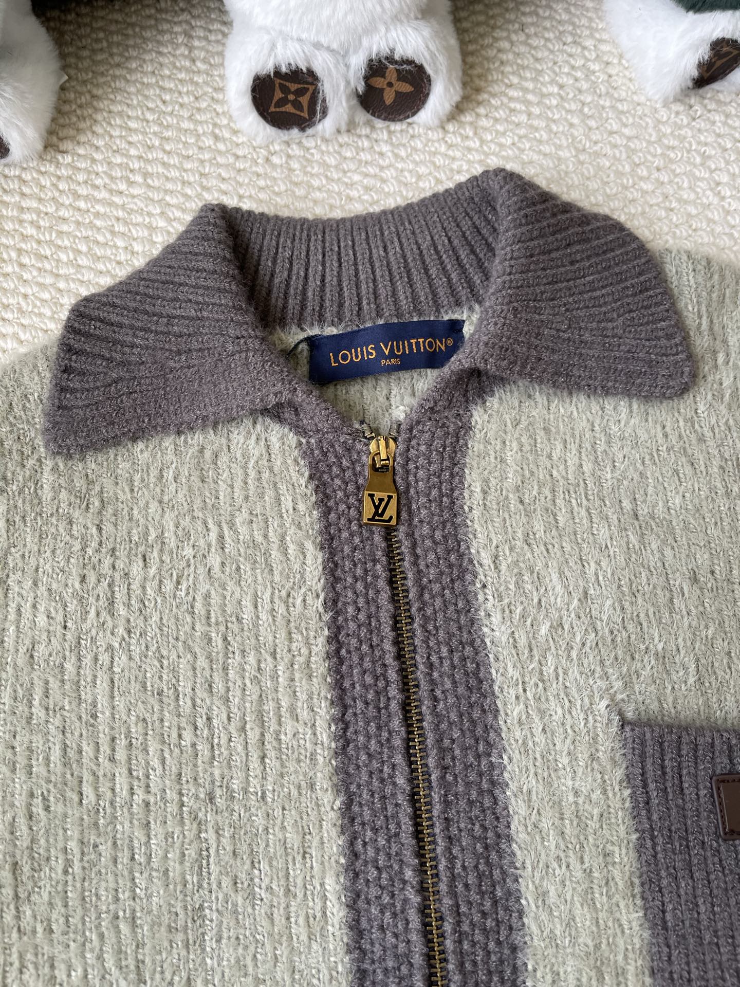 Contrast-Panel Zip Cardigan — product photograph