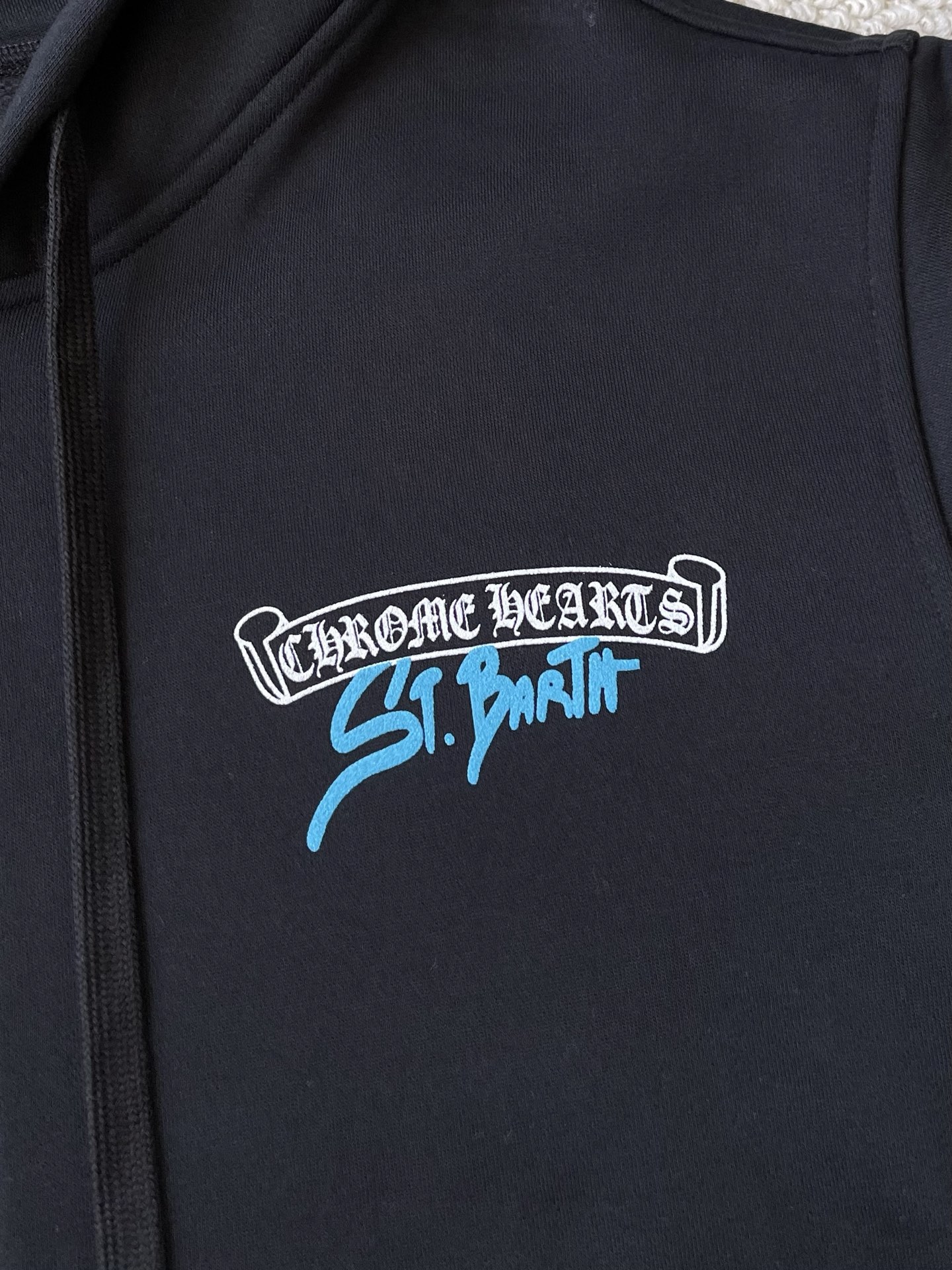 Blue-Script Back Zip Hoodie — product photograph