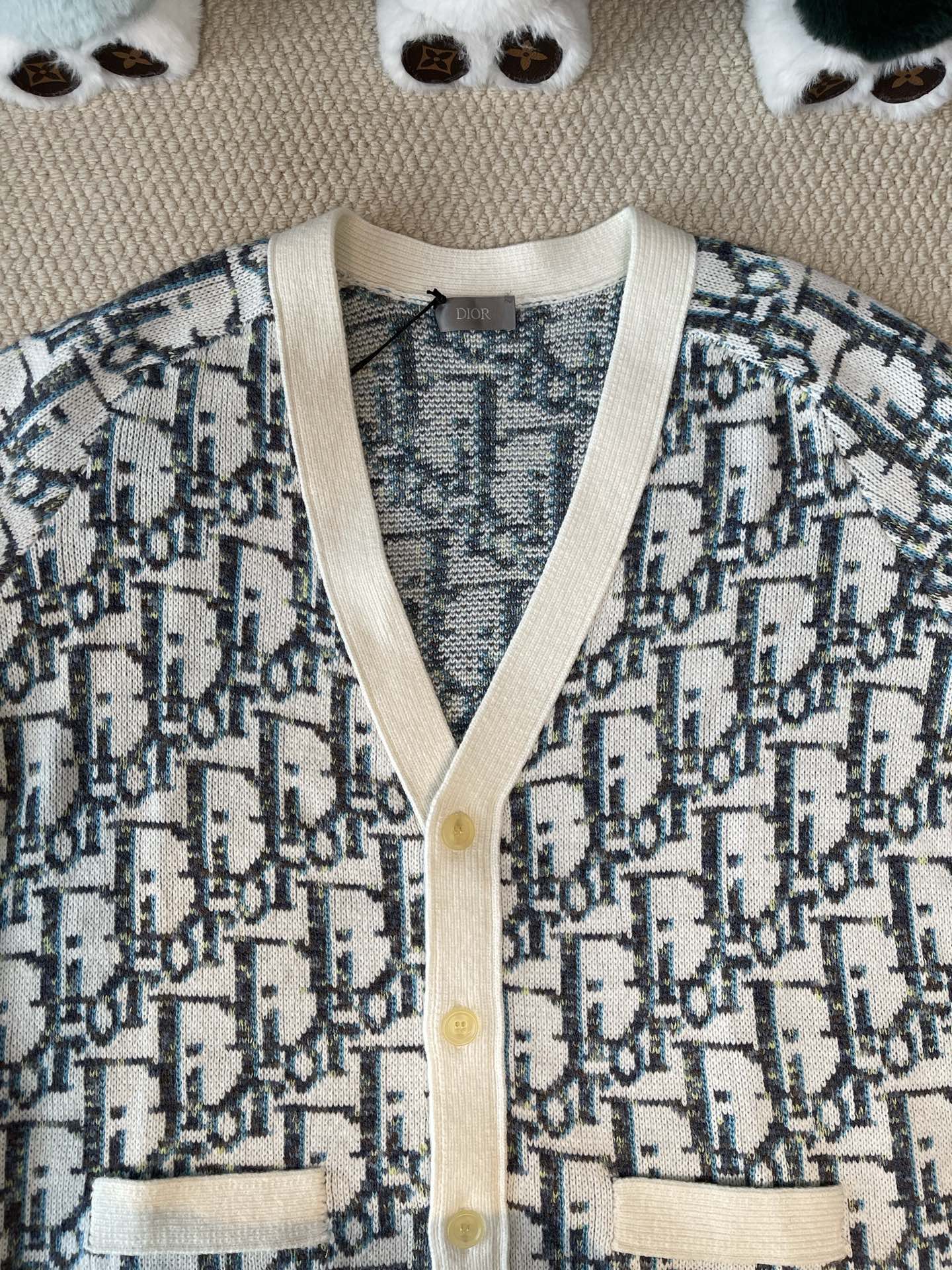 Contrast-Trim Oblique V-Neck Cardigan — product photograph