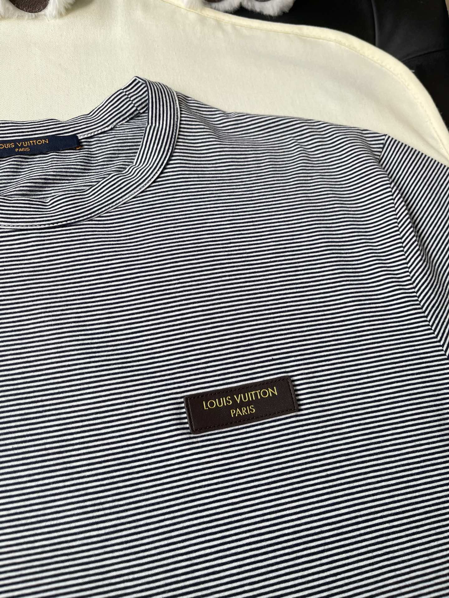 Fine-Stripe Label-Patch T-Shirt — product photograph