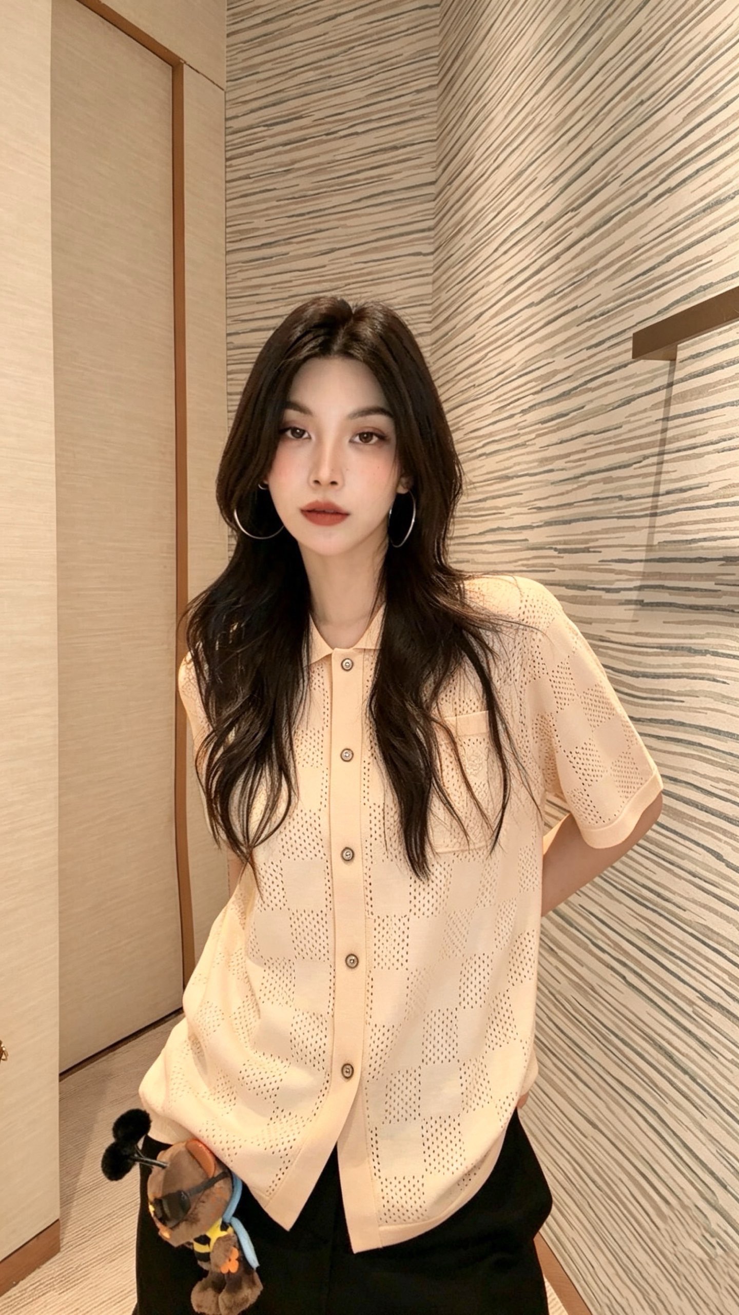 Openwork Button-Front Knit Shirt — product photograph