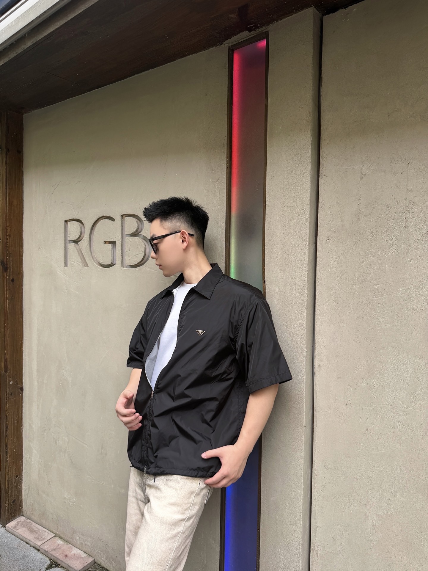 Triangle Zip-Front Short-Sleeve Shirt — product photograph