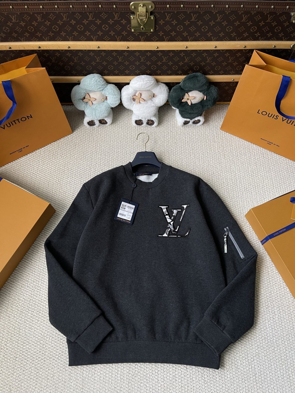 Sleeve-Zip Monogram Sweater — product photograph