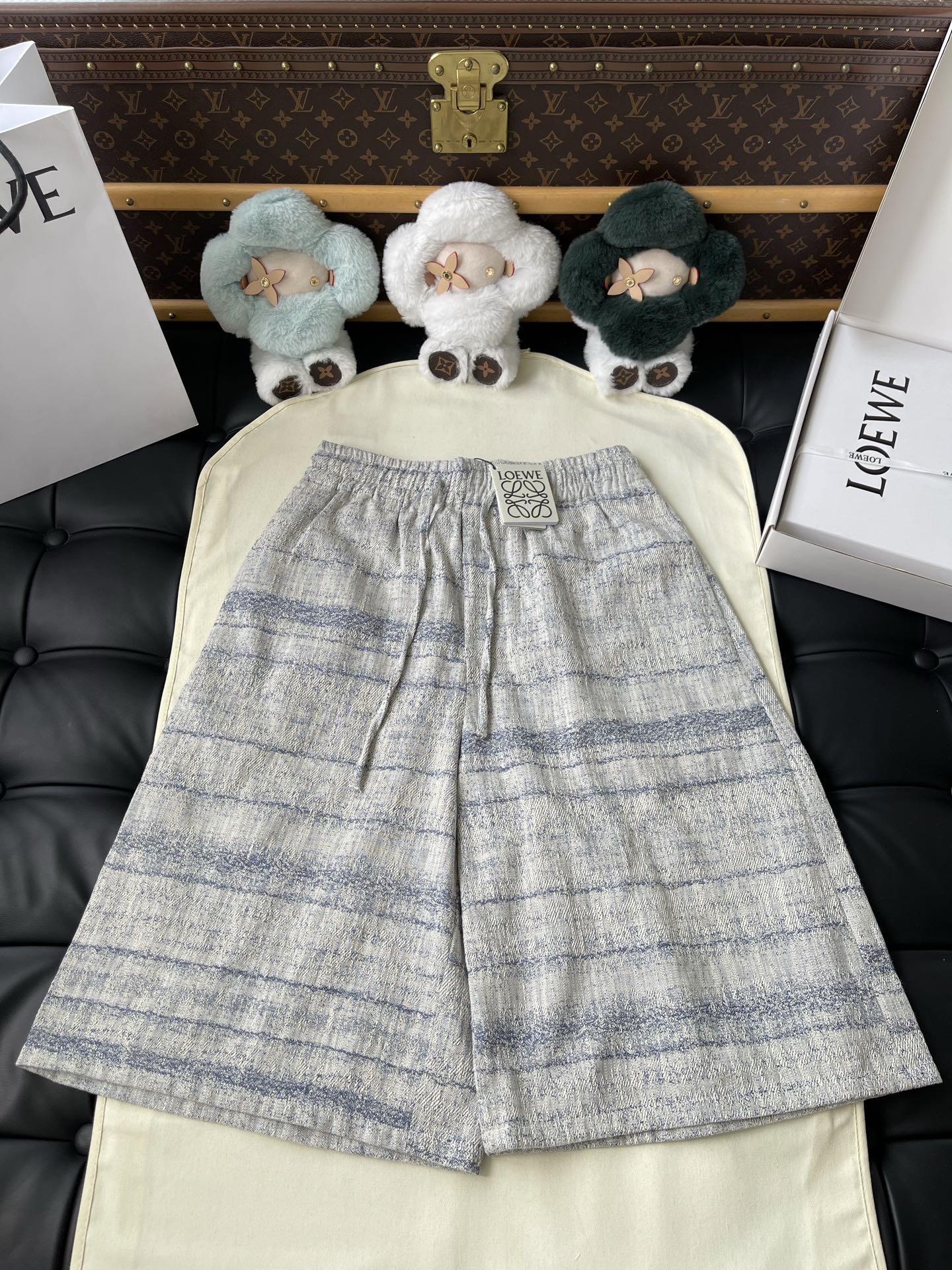 Textured Check Drawstring Shorts — product photograph
