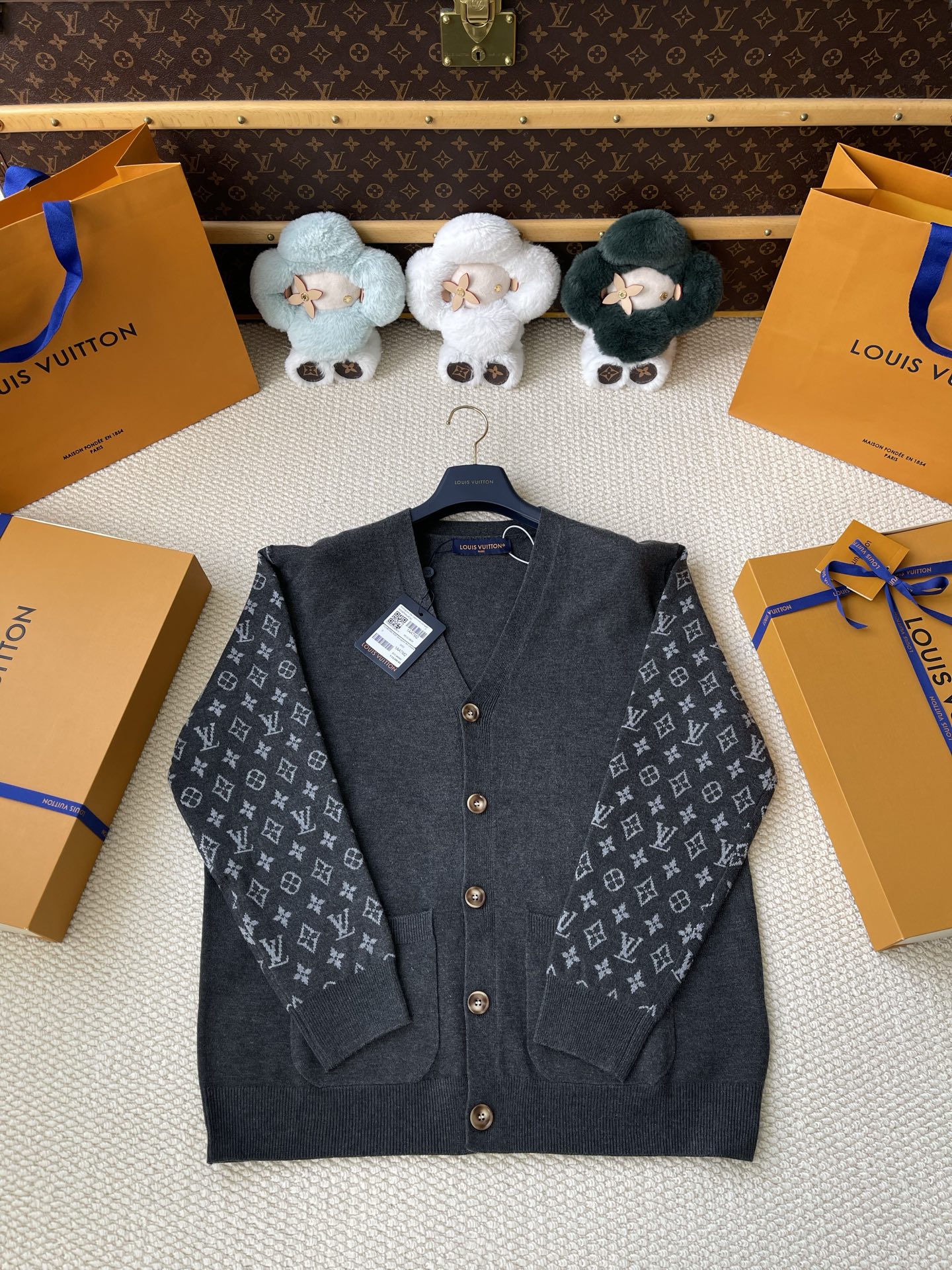 Monogram-Sleeve V-Neck Cardigan — product photograph