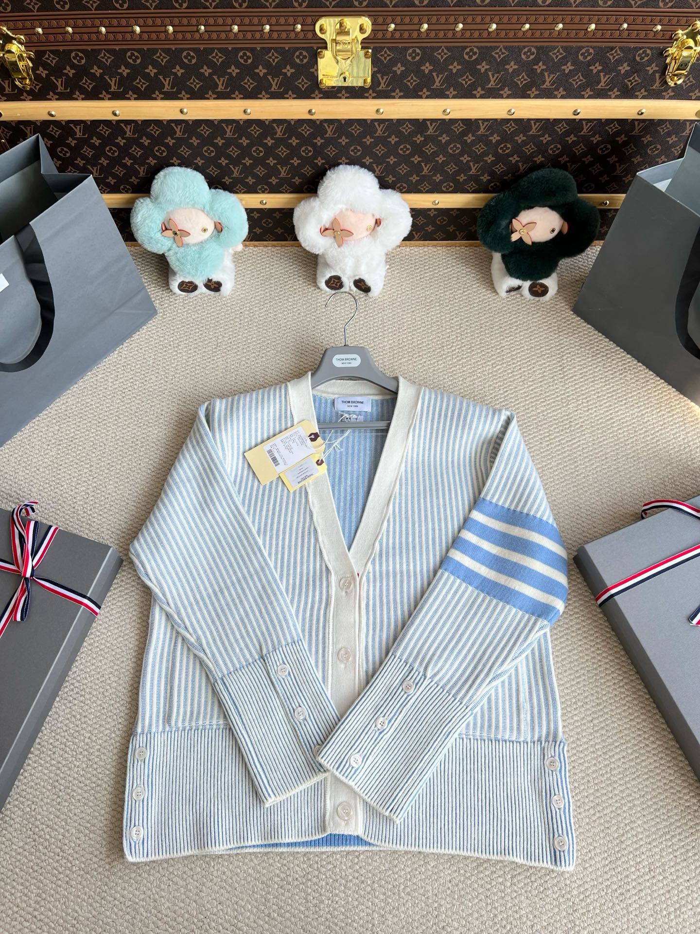 Vertical-Stripe Four-Bar V-Neck Cardigan — product photograph