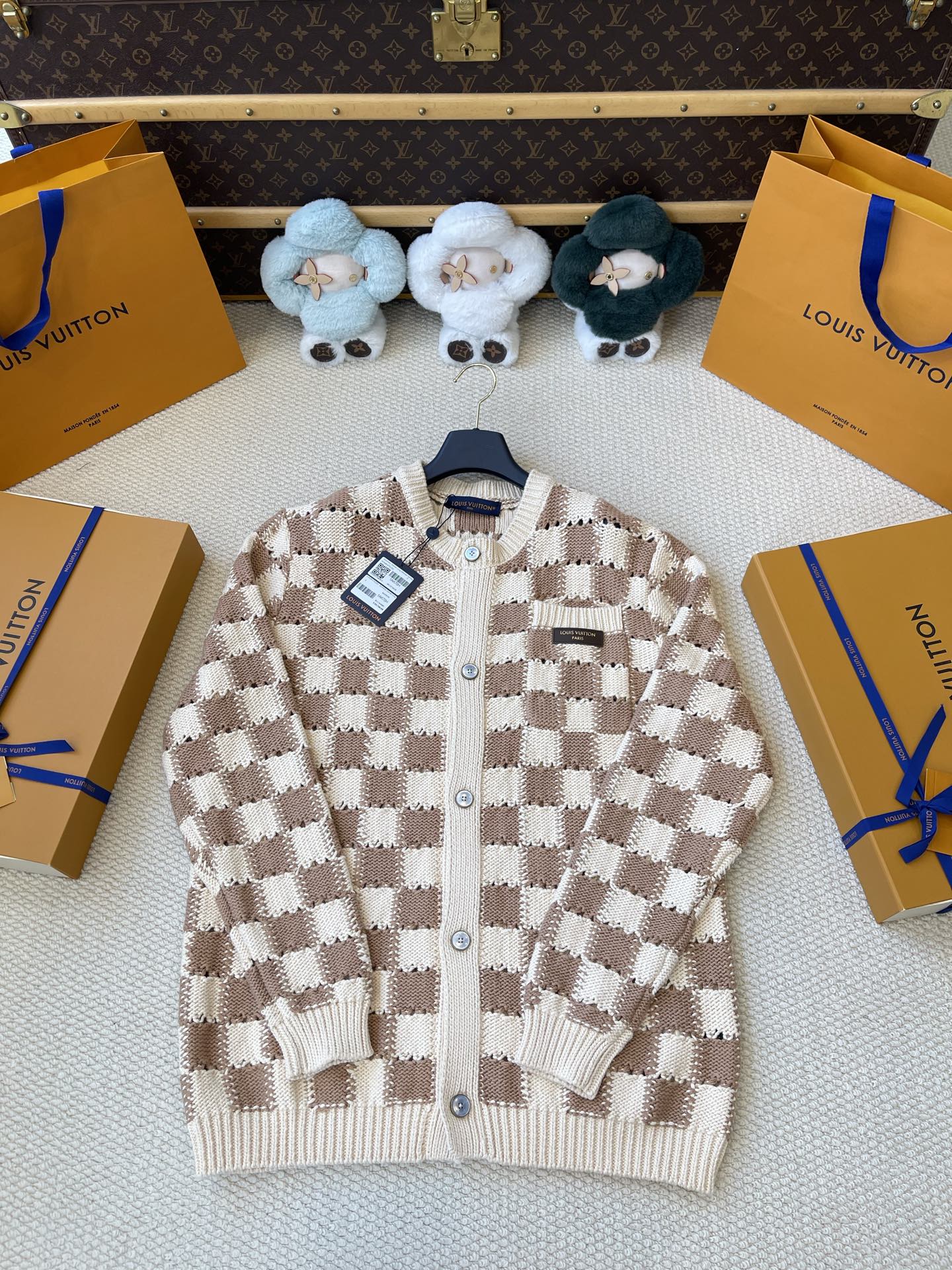 Textured Checkerboard Cardigan — product photograph
