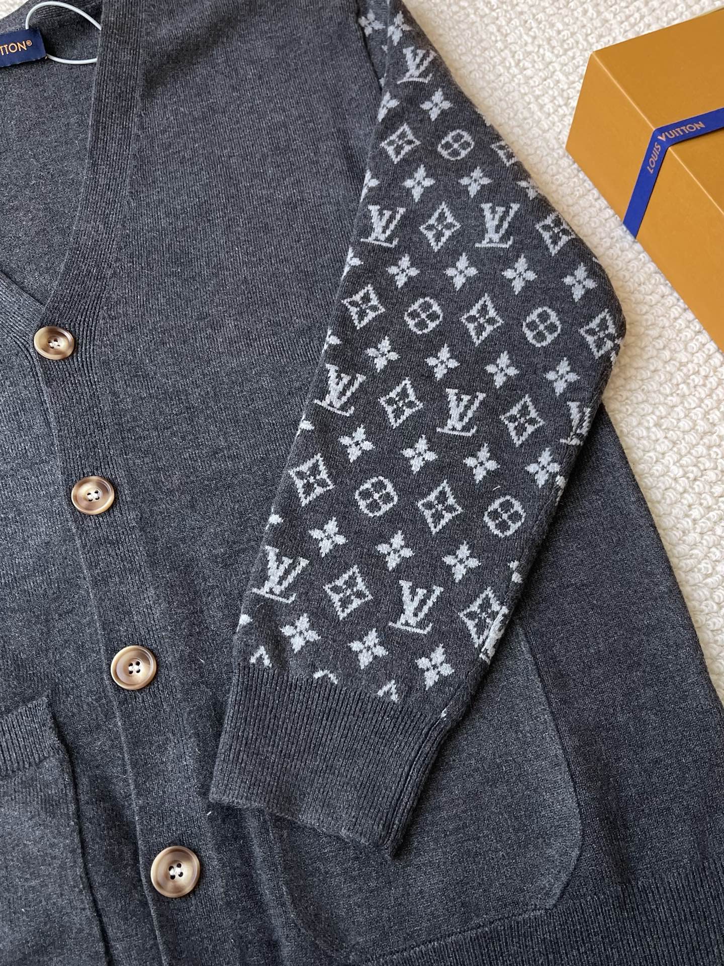 Monogram-Sleeve V-Neck Cardigan — product photograph