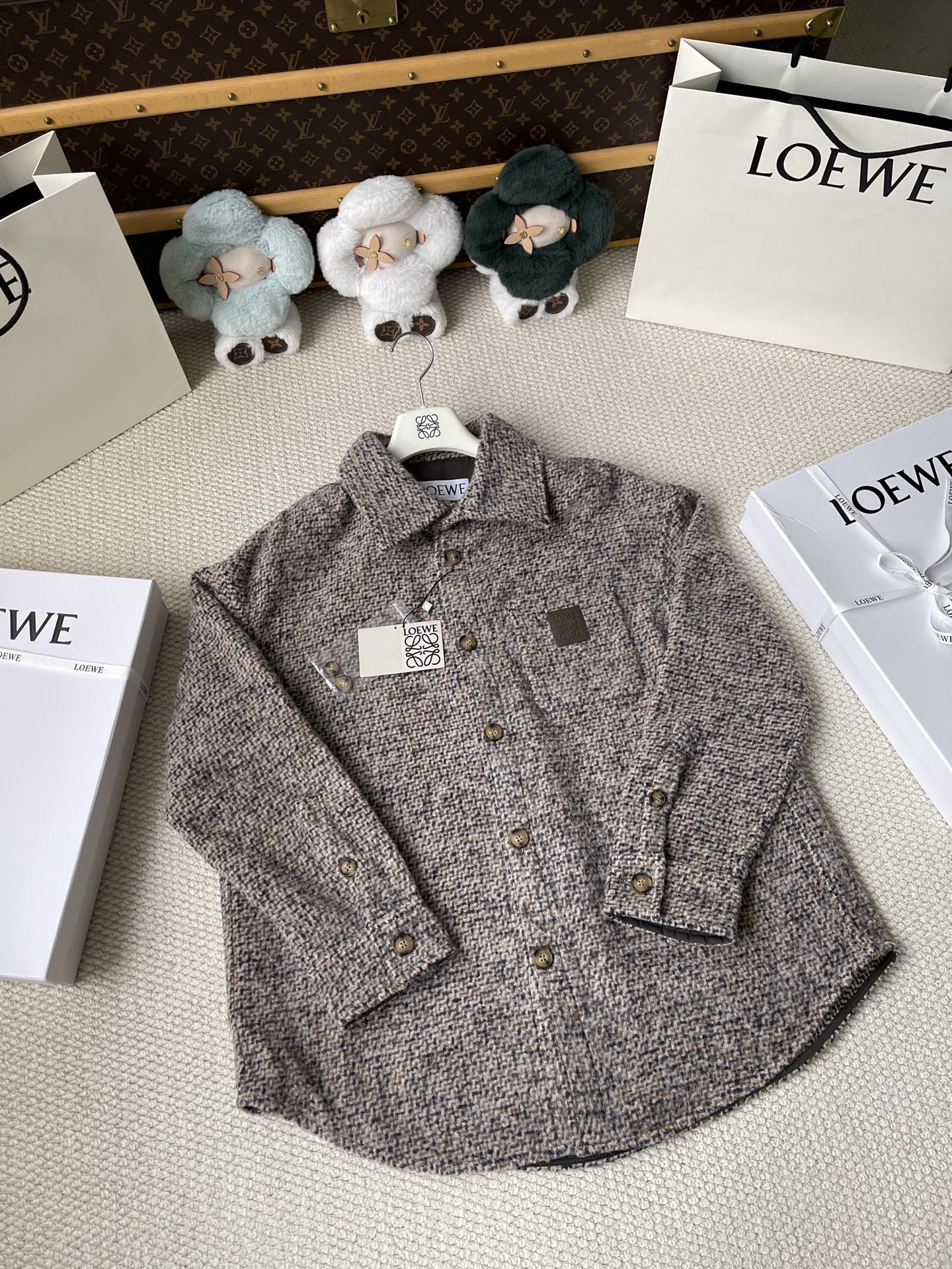 Textured-Check Button Overshirt — product photograph