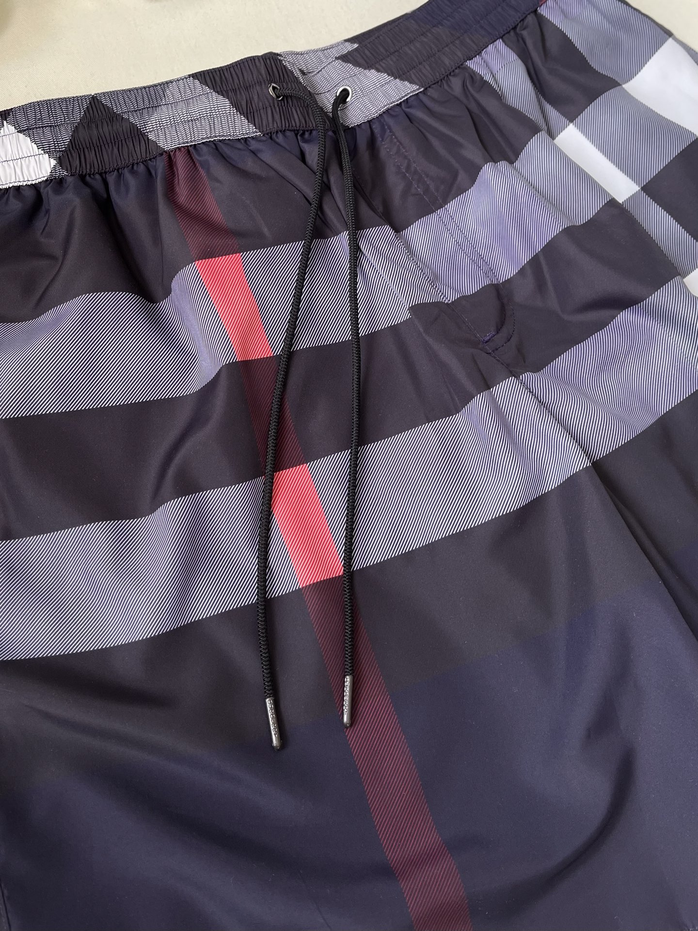 Dark Check Drawstring Shorts — product photograph