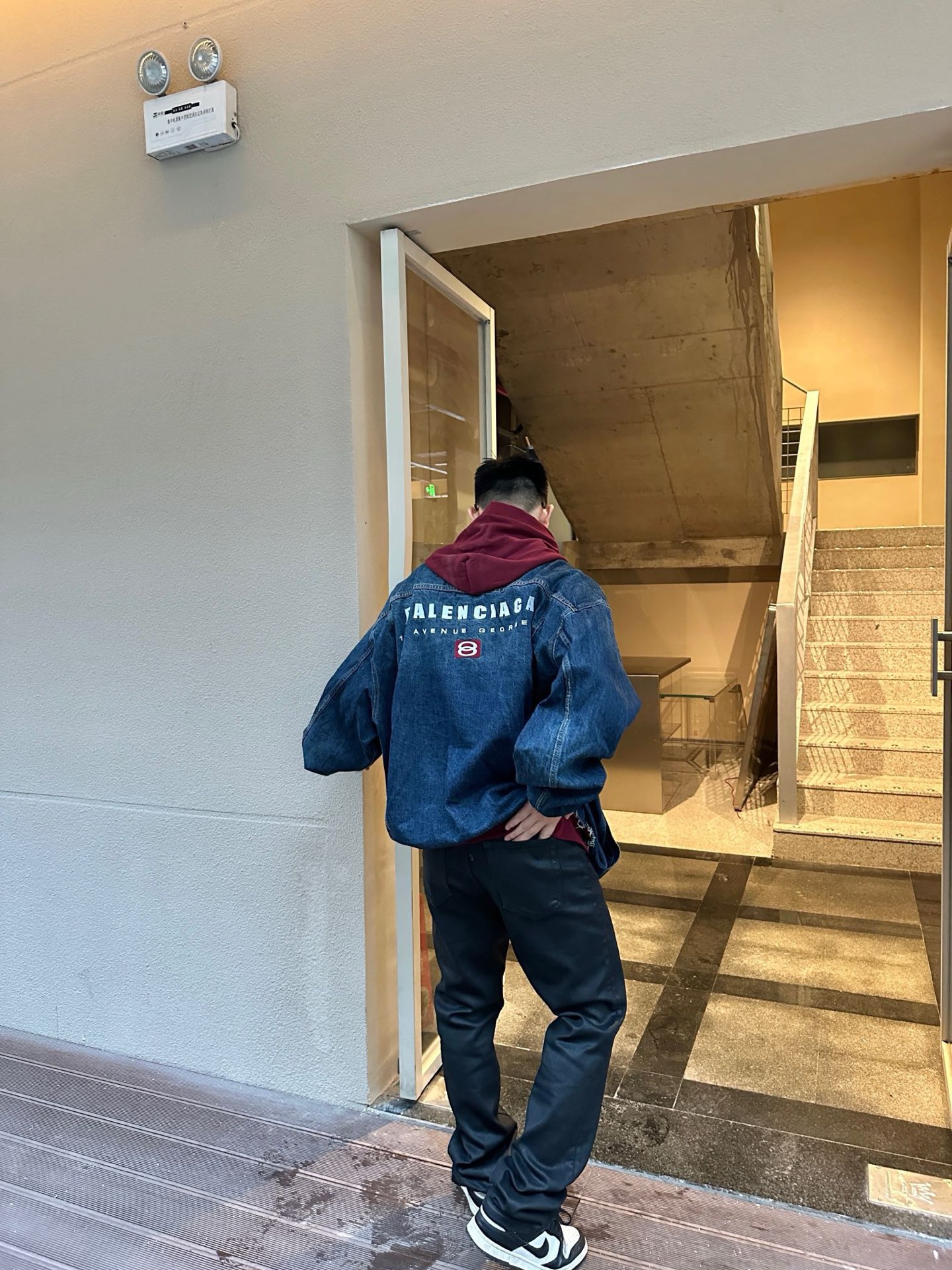 Contrast-Hood Denim Bomber — product photograph