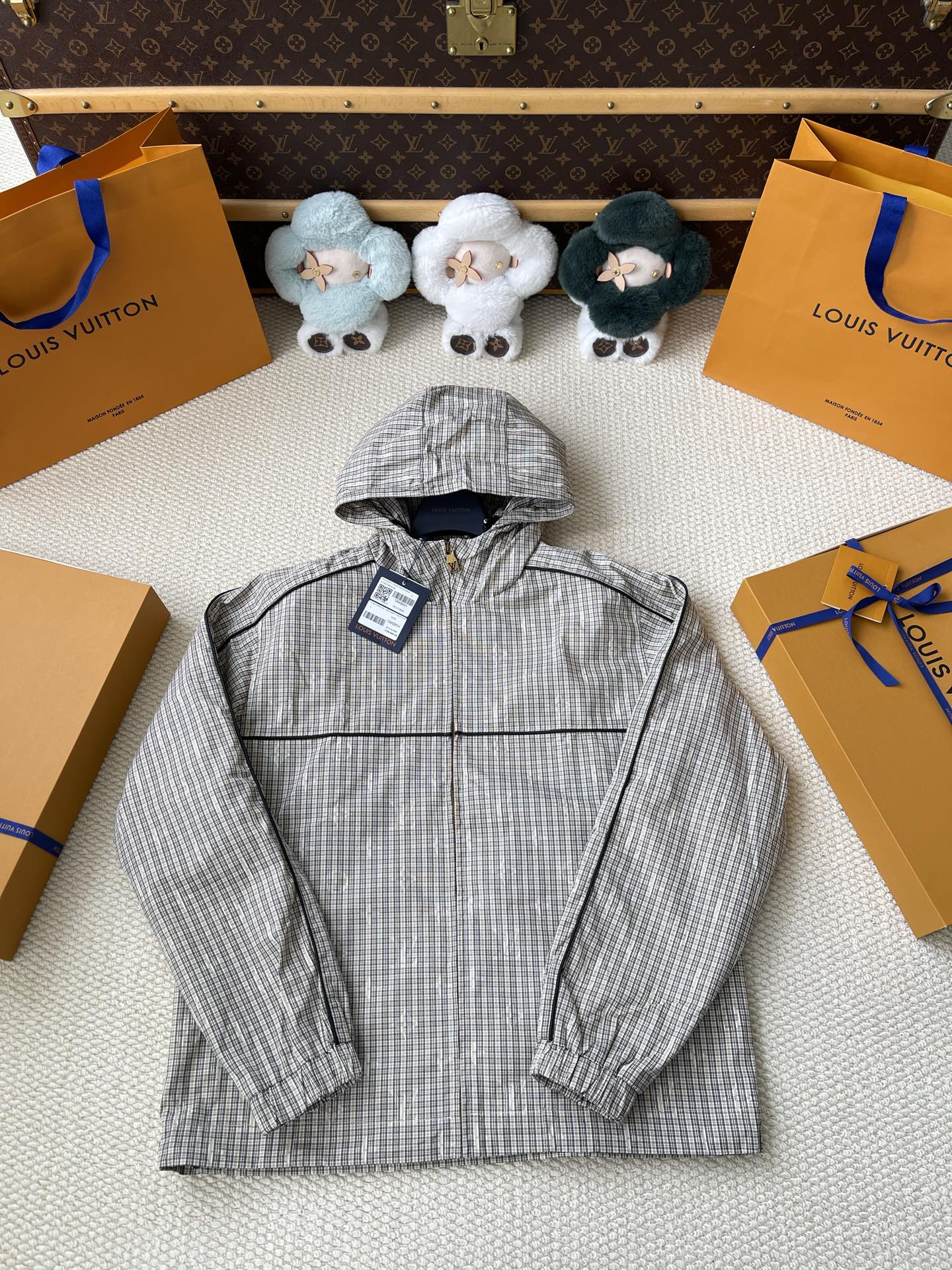 Checked Half-Zip Hooded Jacket — product photograph