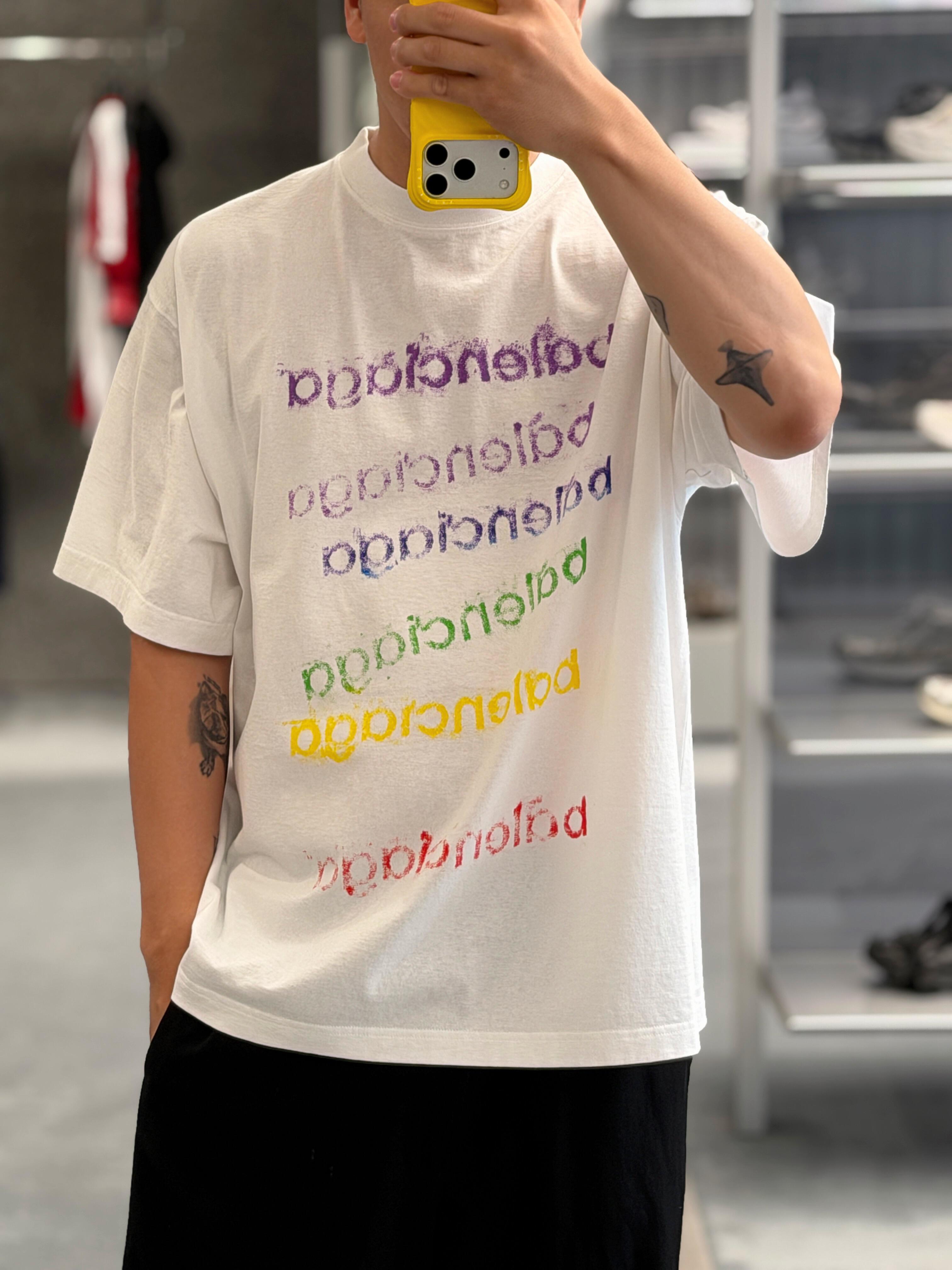 Rainbow Repeat-Lettering T-Shirt — product photograph