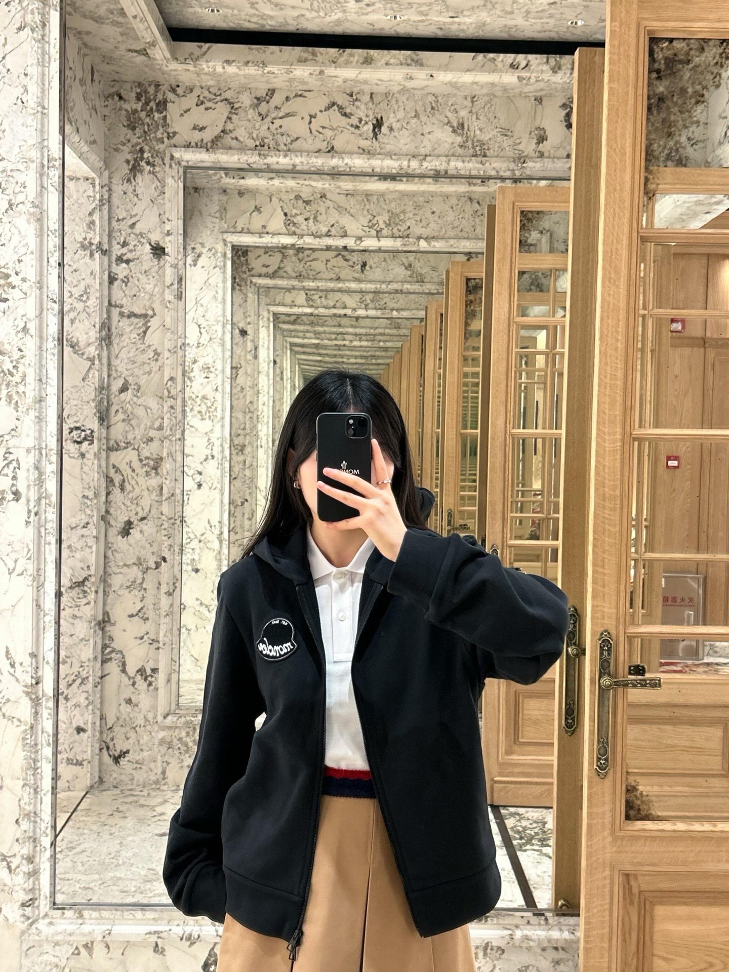 Outlined-Badge Zip Hoodie — product photograph