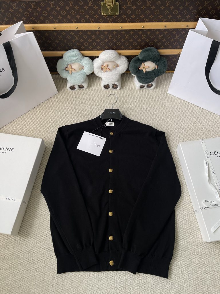 Gold-Button Crewneck Cardigan — product photograph