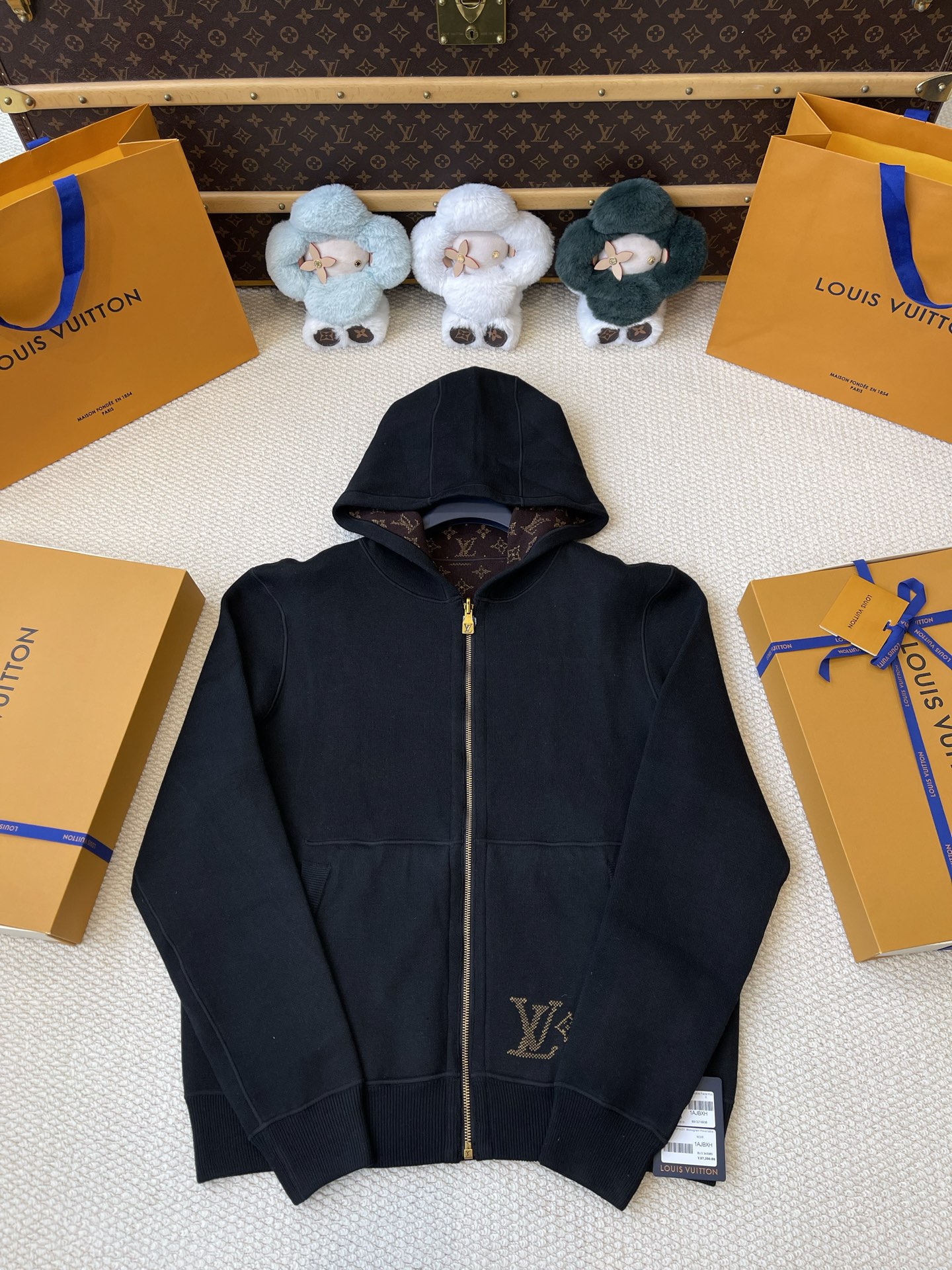 Brown Monogram-Lined Zip Hoodie — product photograph